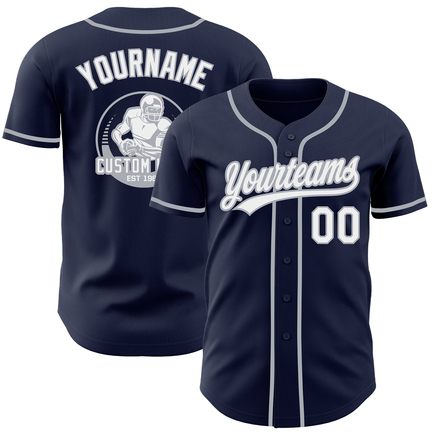 Custom Navy White-Gray Authentic Baseball Jersey