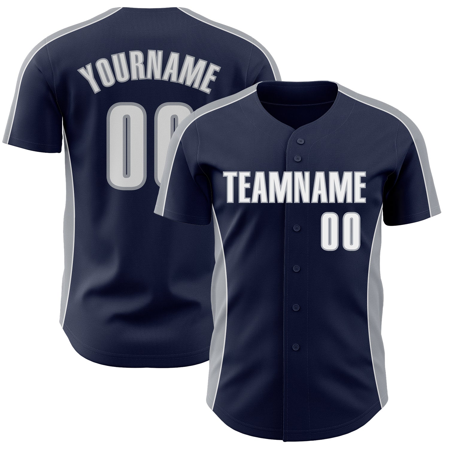 Custom Navy White-Gray Classic Color Block Side Panel Stripe Authentic Baseball Jersey
