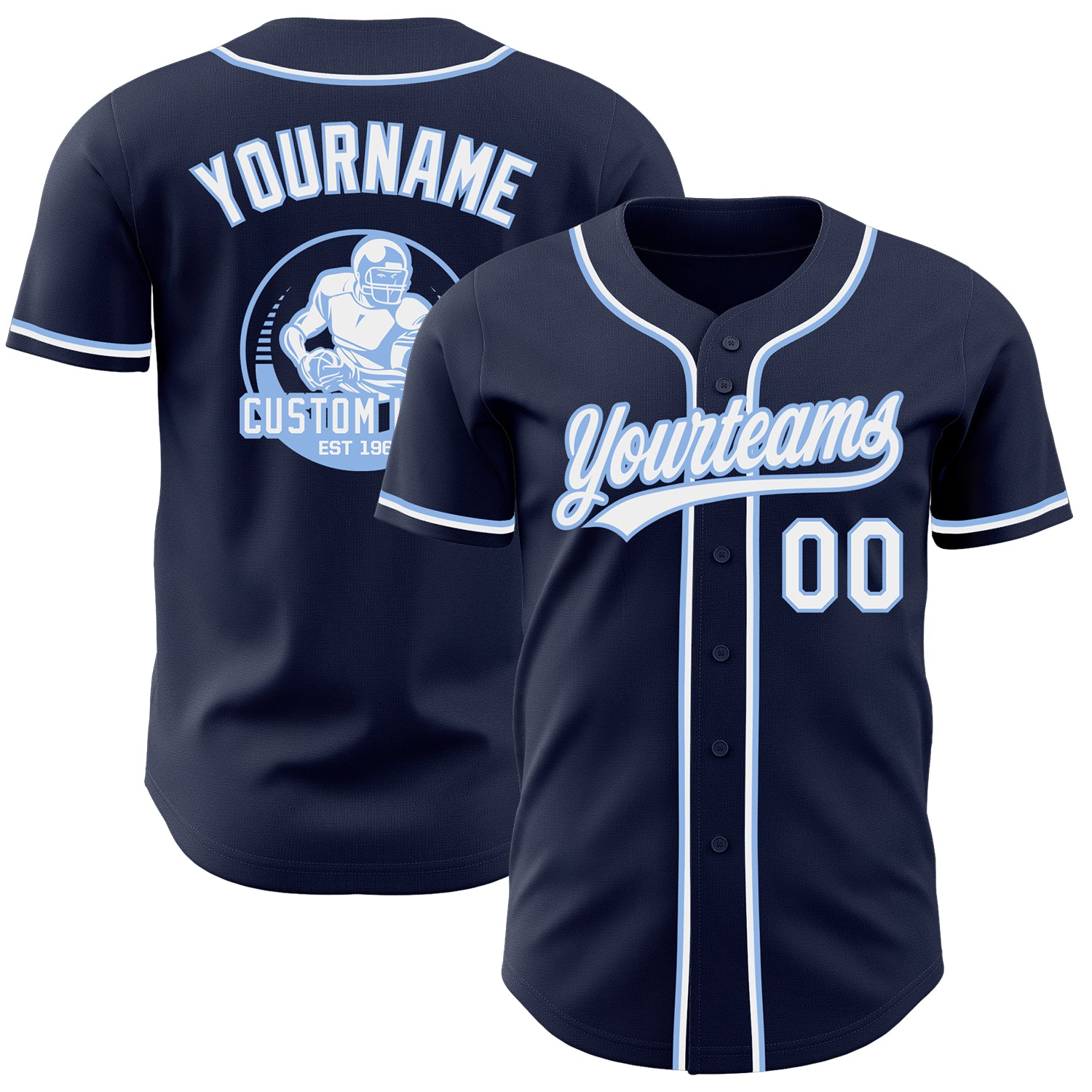Custom Navy White-Light Blue Authentic Baseball Jersey