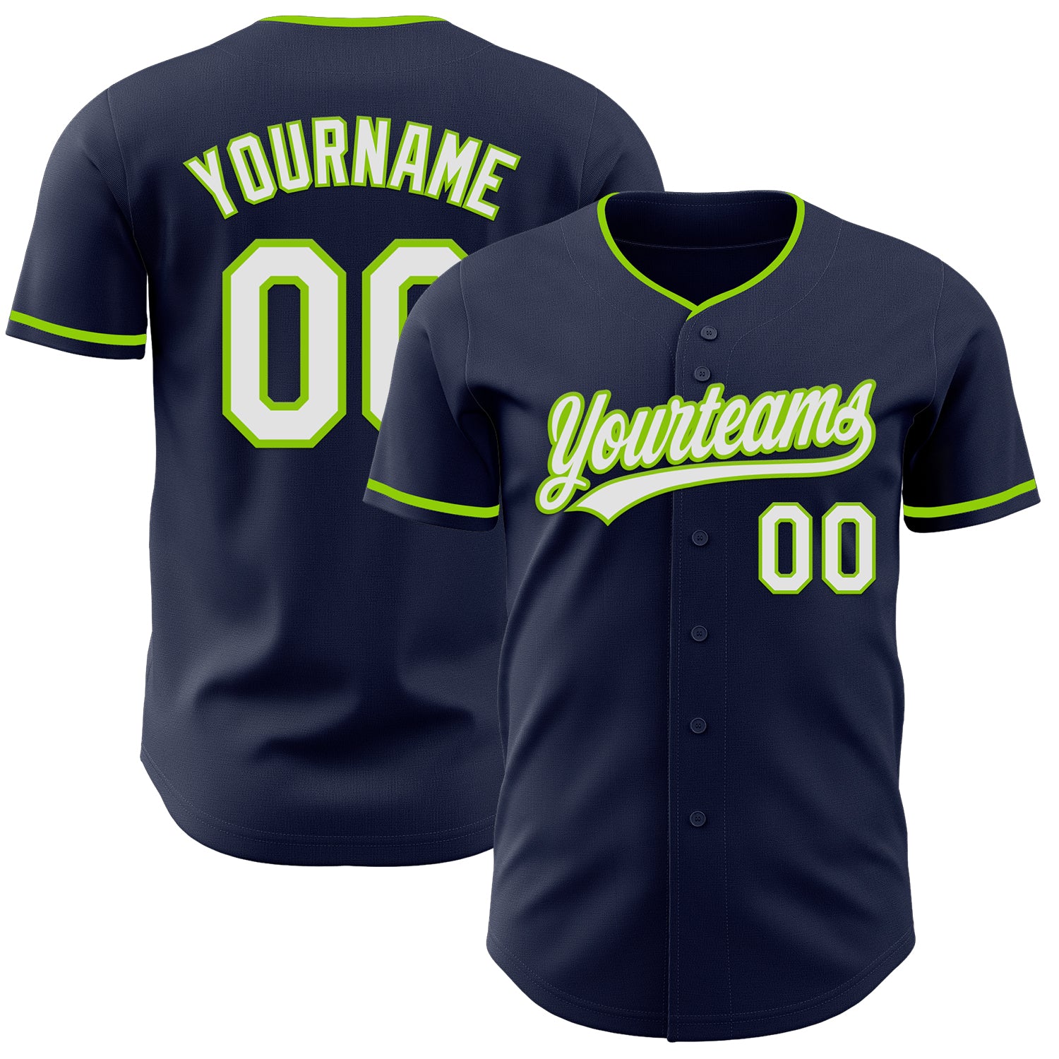 Custom Navy White-Neon Green Authentic Baseball Jersey