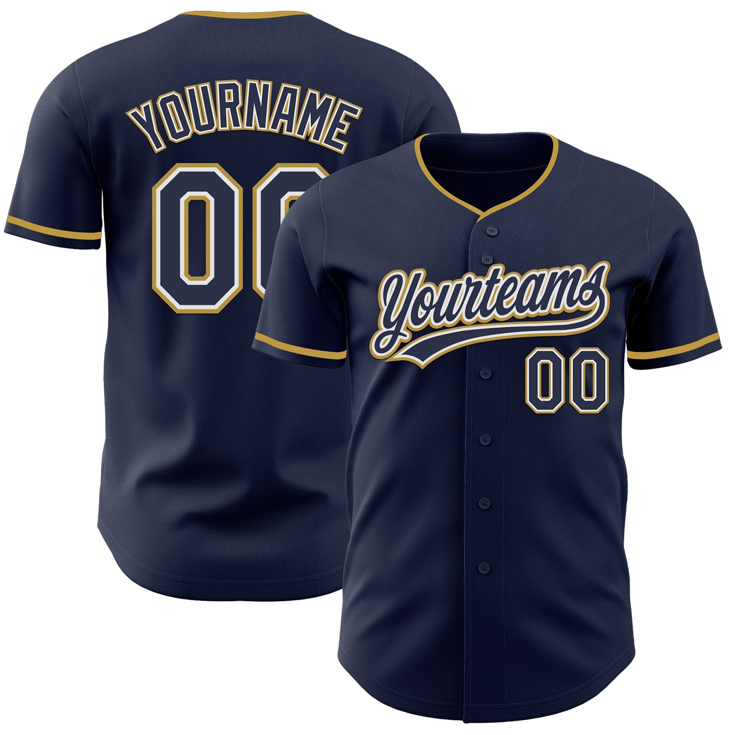 Custom Navy White-Old Gold Authentic Baseball Jersey