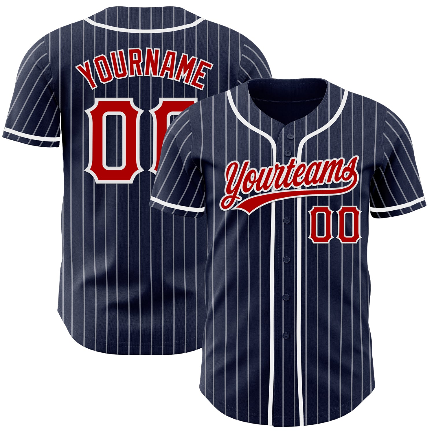 Custom Navy White Pinstripe Red-White Authentic Baseball Jersey