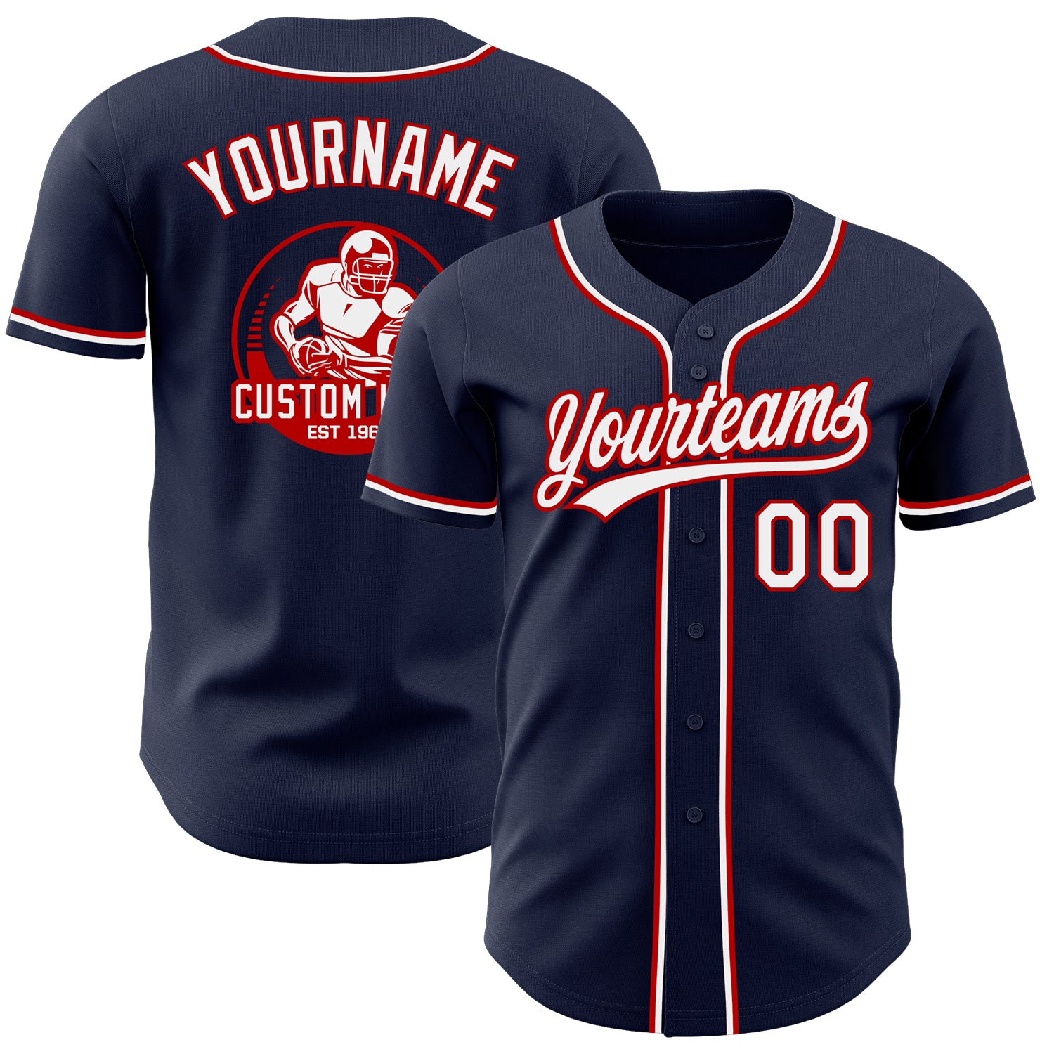 Custom Navy White-Red Authentic Baseball Jersey