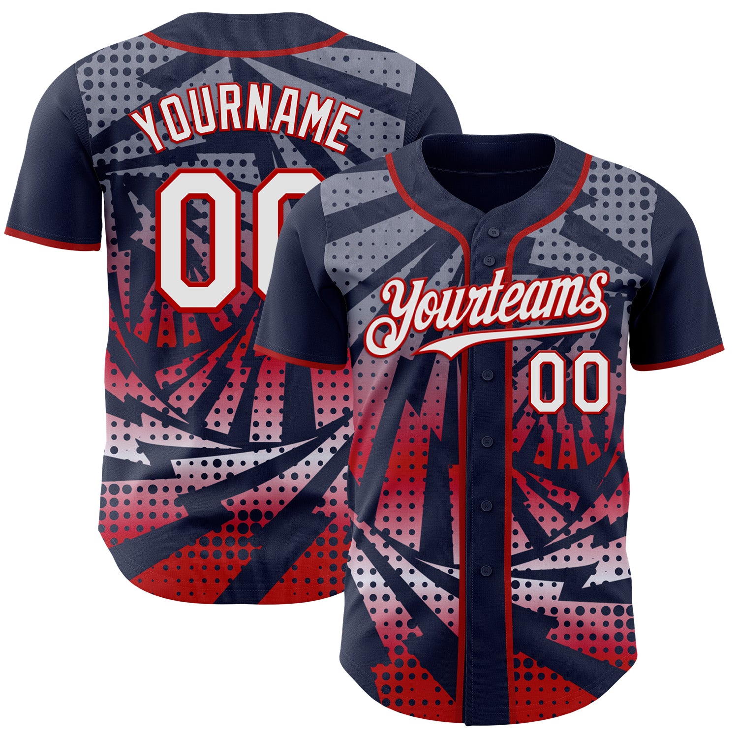 Custom Navy White-Red Lightning Gradient Dot Authentic Baseball Jersey