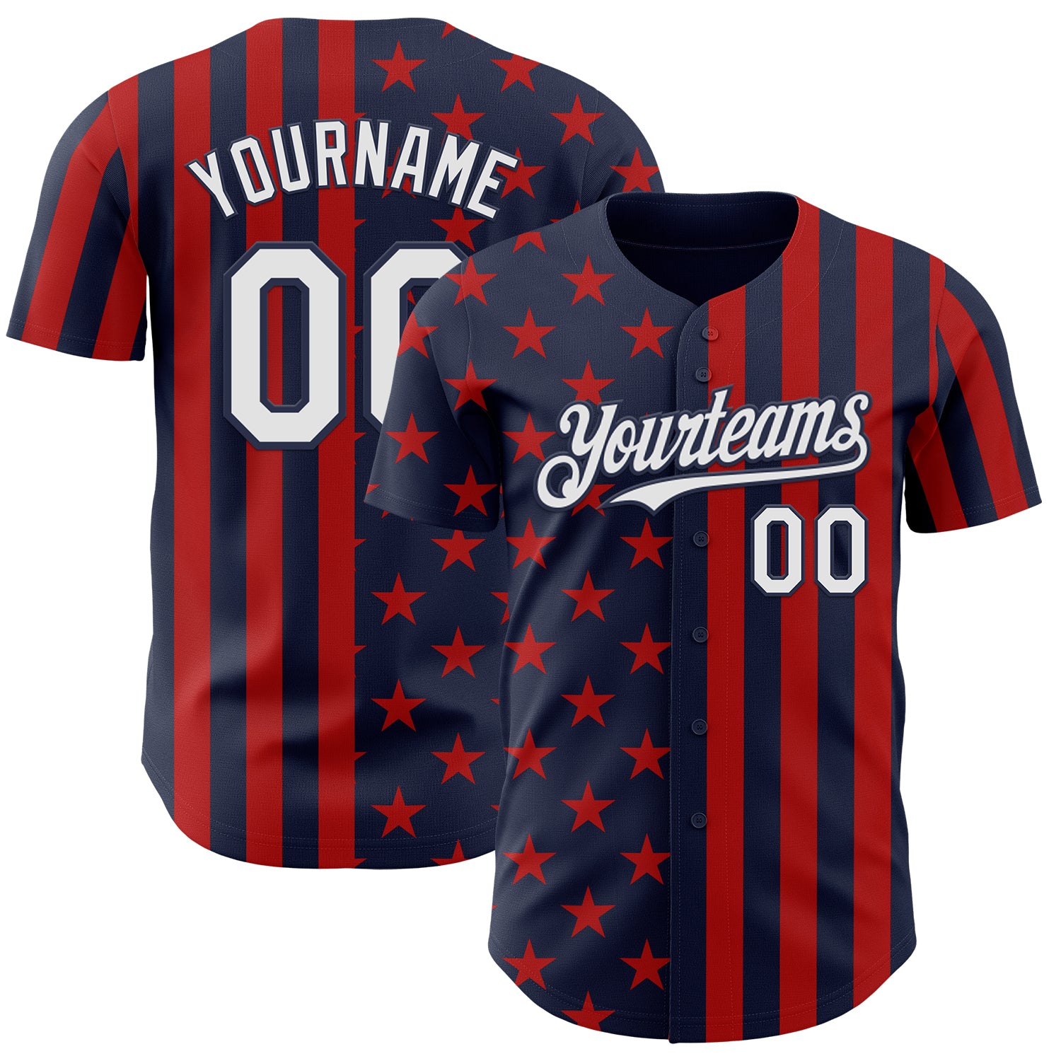 Custom Navy White-Red USA Flag Patriotic Split Stars and Stripes Authentic Baseball Jersey