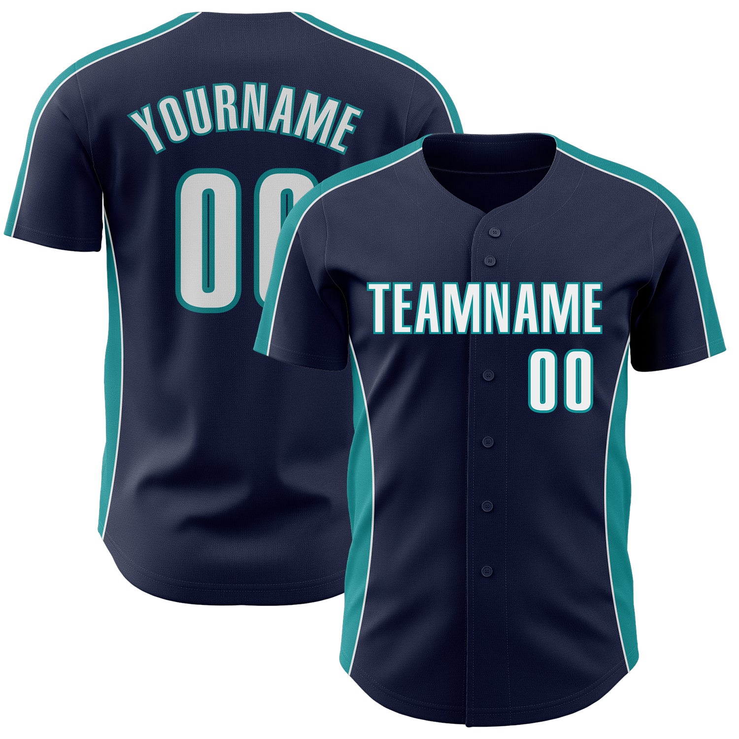 Custom Navy White-Teal Classic Color Block Side Panel Stripe Authentic Baseball Jersey
