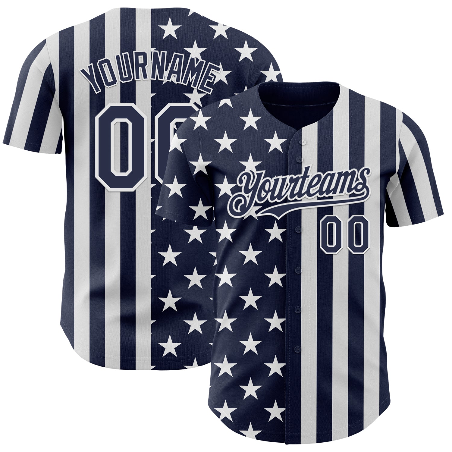 Custom Navy-White USA Flag Patriotic Split Stars and Stripes Authentic Baseball Jersey