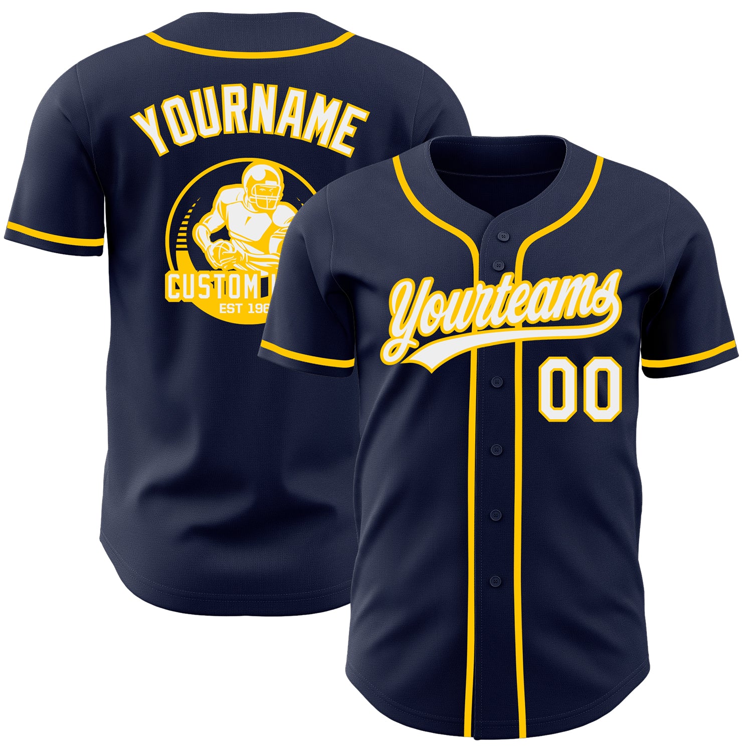 Custom Navy White-Yellow Authentic Baseball Jersey