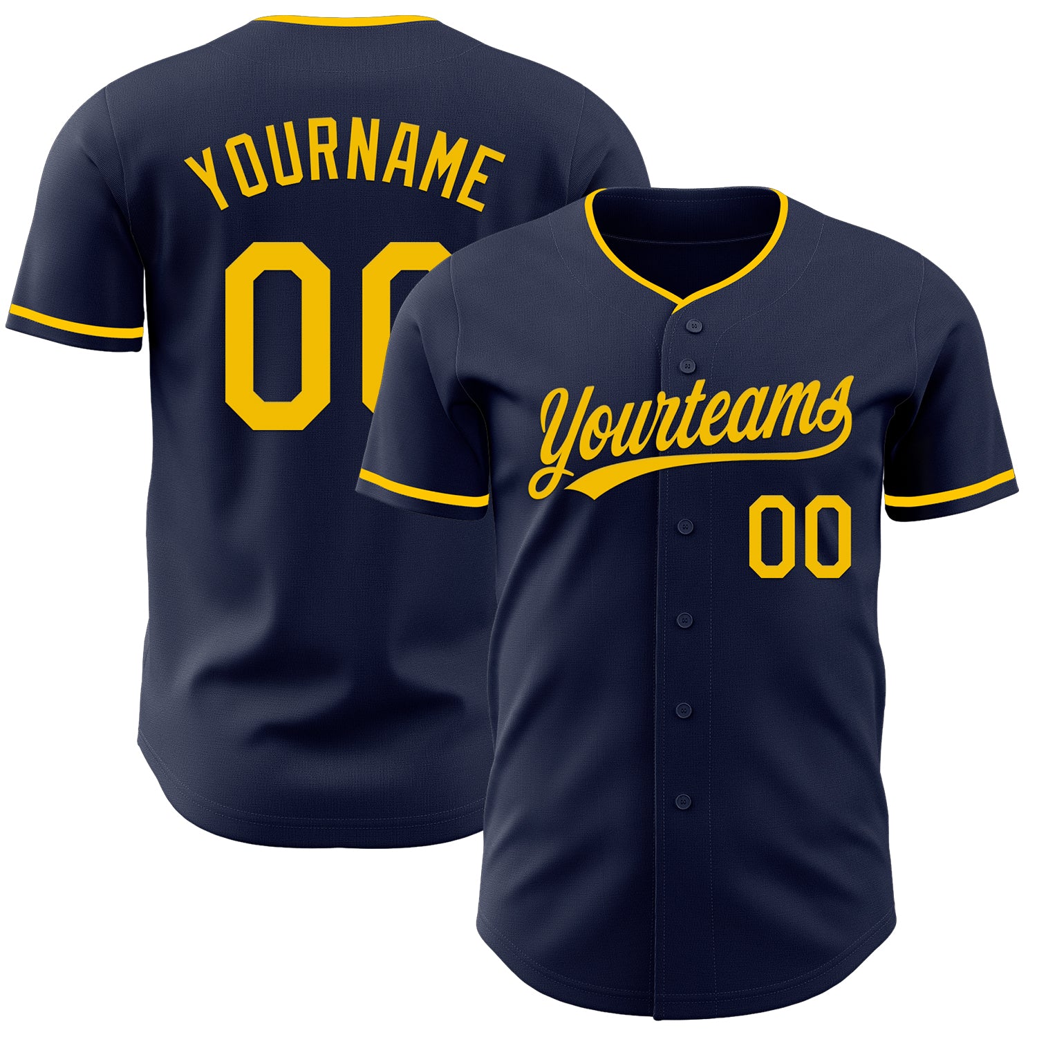 Custom Navy Yellow Authentic Baseball Jersey