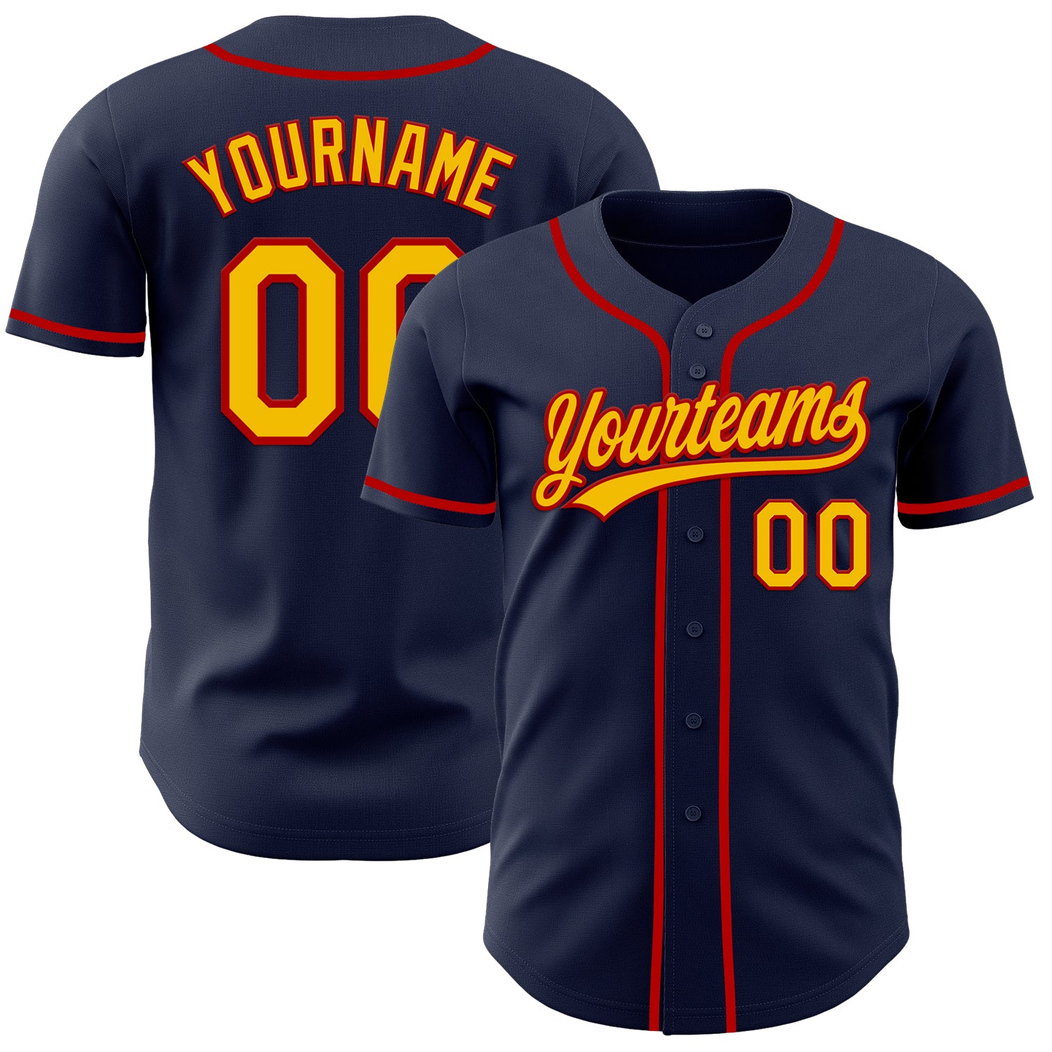Custom Navy Yellow-Red Authentic Baseball Jersey