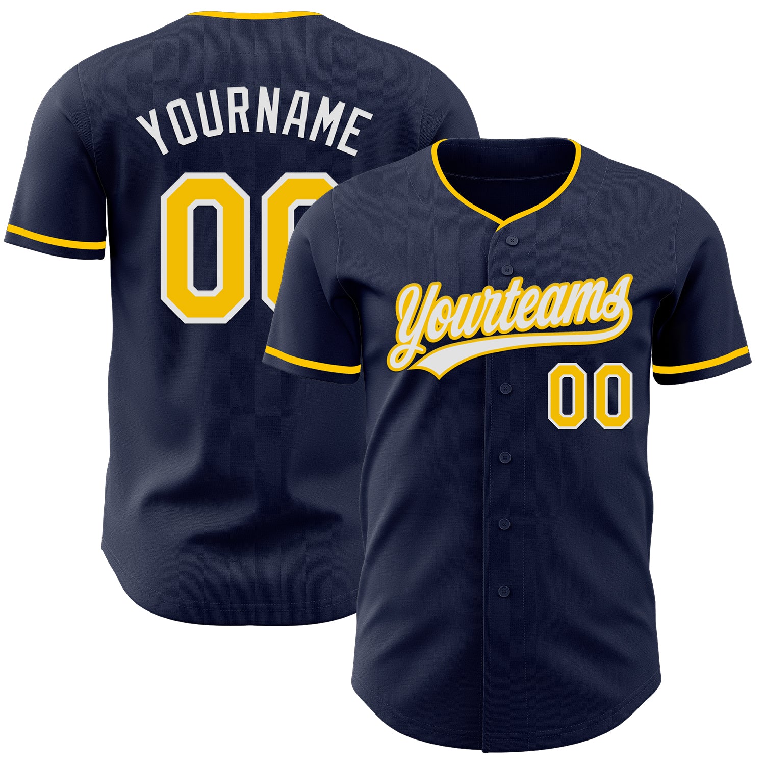 Custom Navy Yellow-White Authentic Baseball Jersey