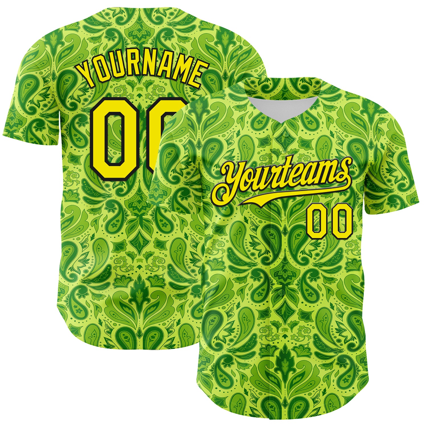 Custom Neon Green Black 3D Pattern Design Rave Party Ethnic Paisley Bandana Authentic Baseball Jersey