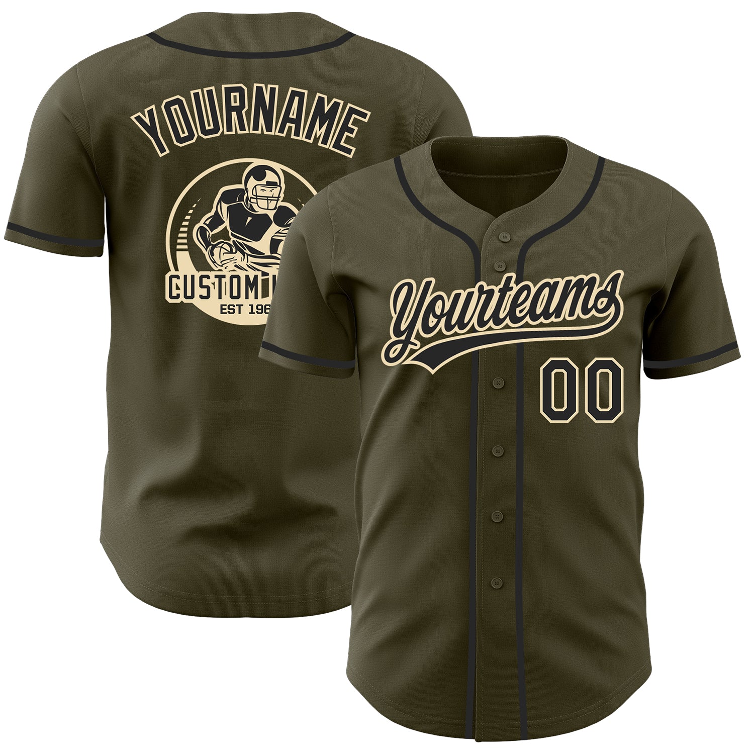 Custom Olive Black-Cream Authentic Baseball Jersey