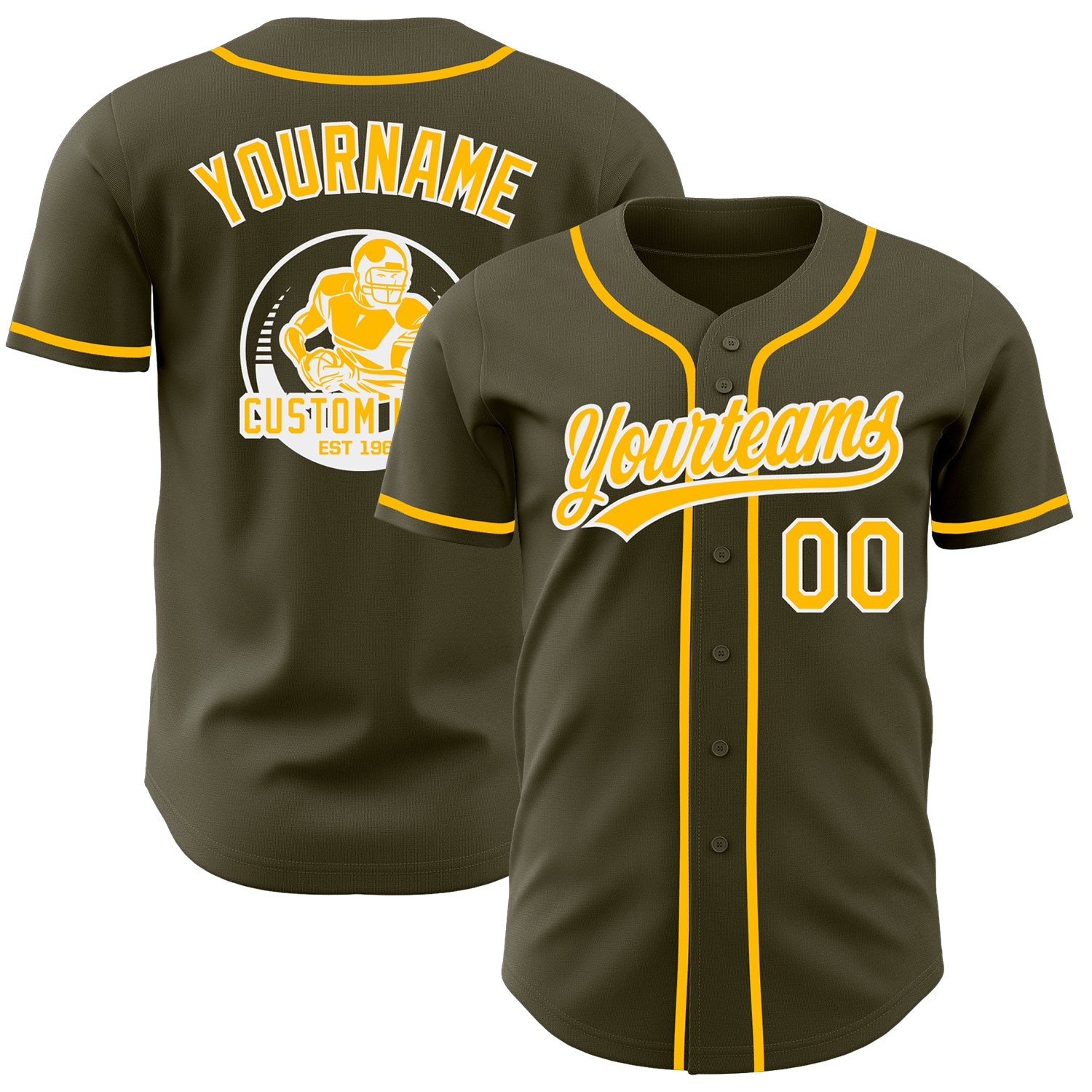 Custom Olive Gold-White Authentic Baseball Jersey
