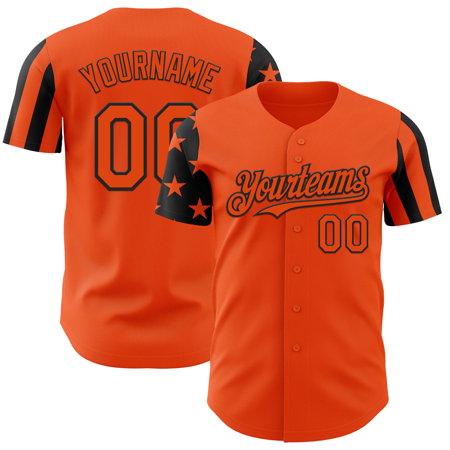 Custom Orange-Black Two Tone USA Flag Sleeves Stars and Stripes Authentic Baseball Jersey