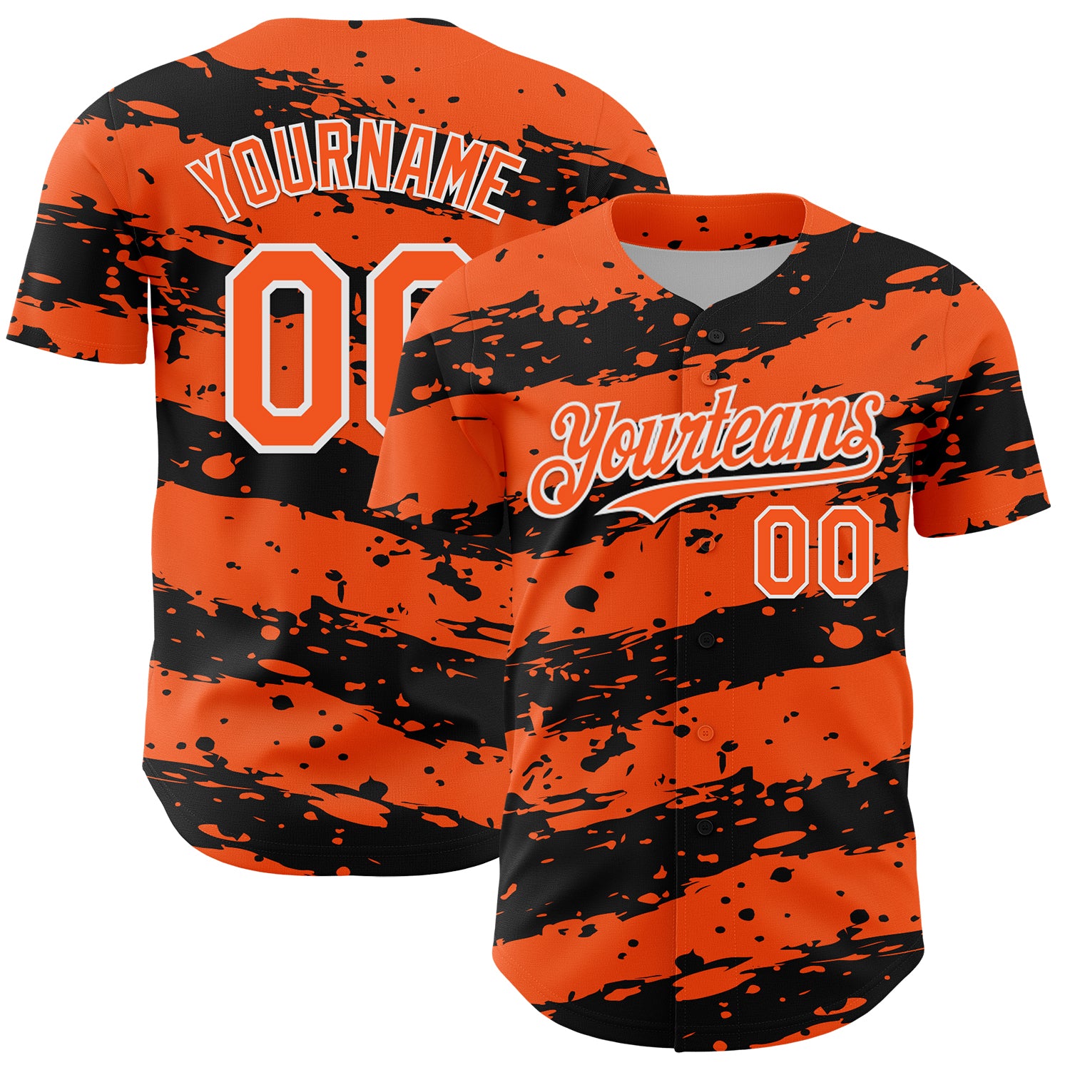 Custom Orange Black-White 3D Pattern Design Paint Splash Stripe Authentic Baseball Jersey