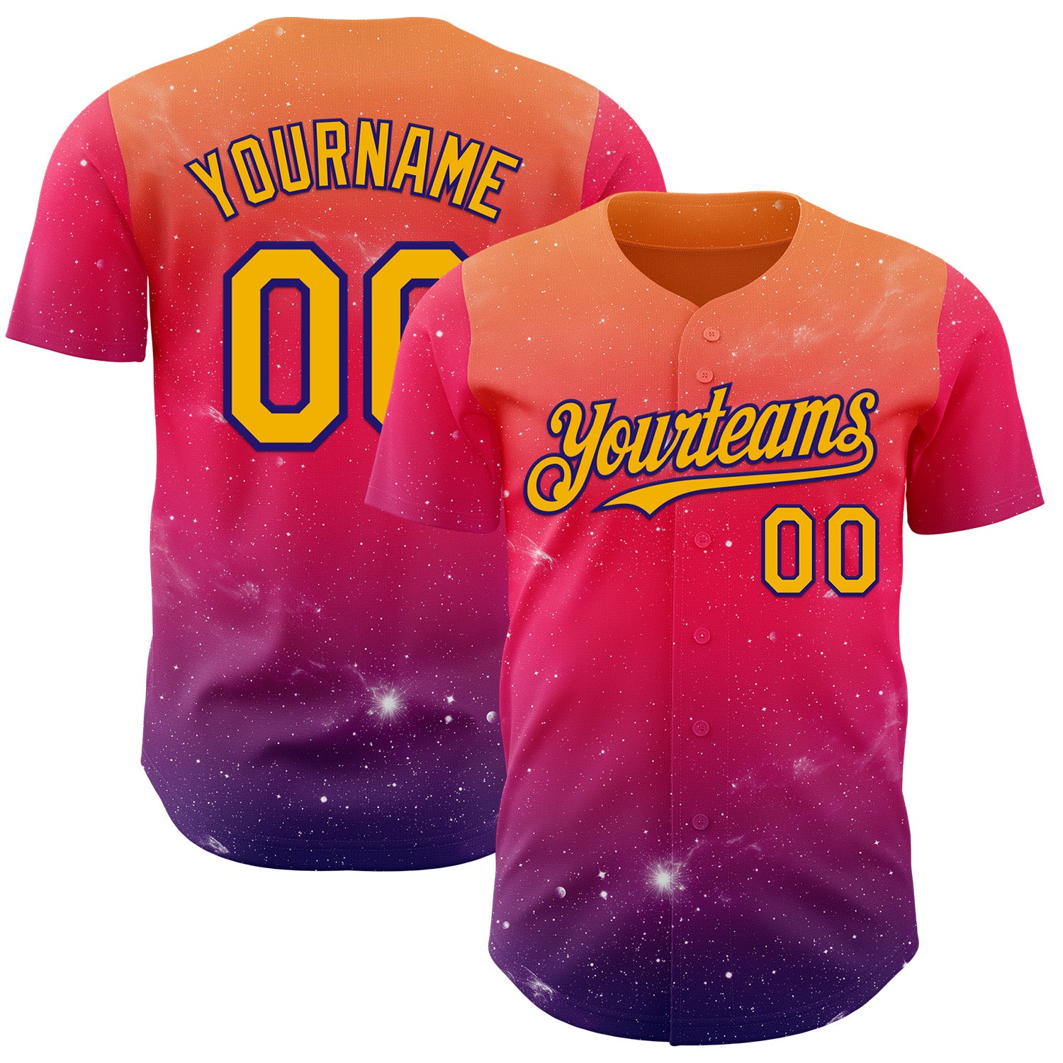 Custom Orange Gold Red-Dark Purple Galaxy Star Gradient Authentic Baseball Jersey