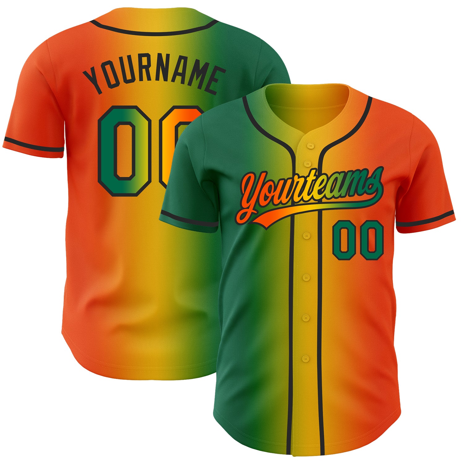 Custom Orange Kelly Green Yellow-Black Authentic Gradient Fashion Baseball Jersey