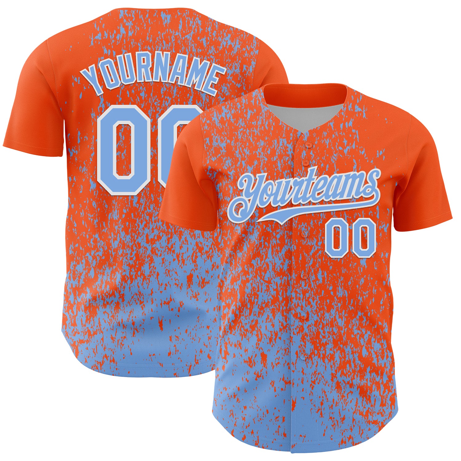 Custom Orange Light Blue-White 3D Pattern Design Abstract Fragment Splatter Authentic Baseball Jersey