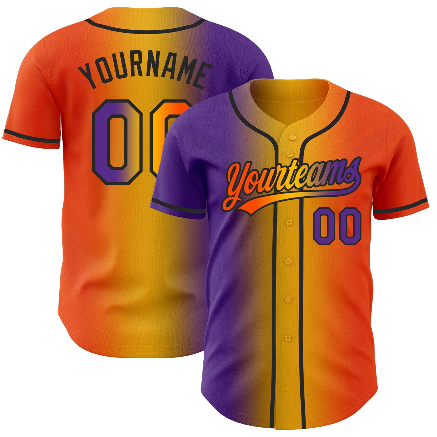 Custom Orange Purple Gold-Black Authentic Gradient Fashion Baseball Jersey