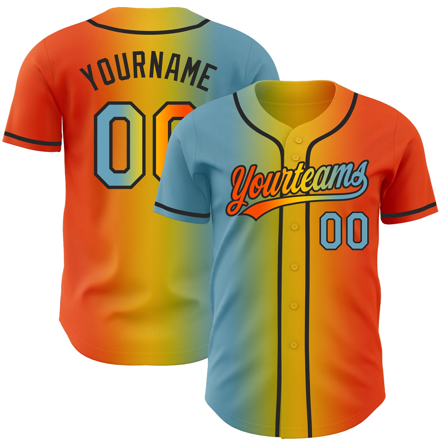 Custom Orange Shadow Blue Yellow-Black Authentic Gradient Fashion Baseball Jersey