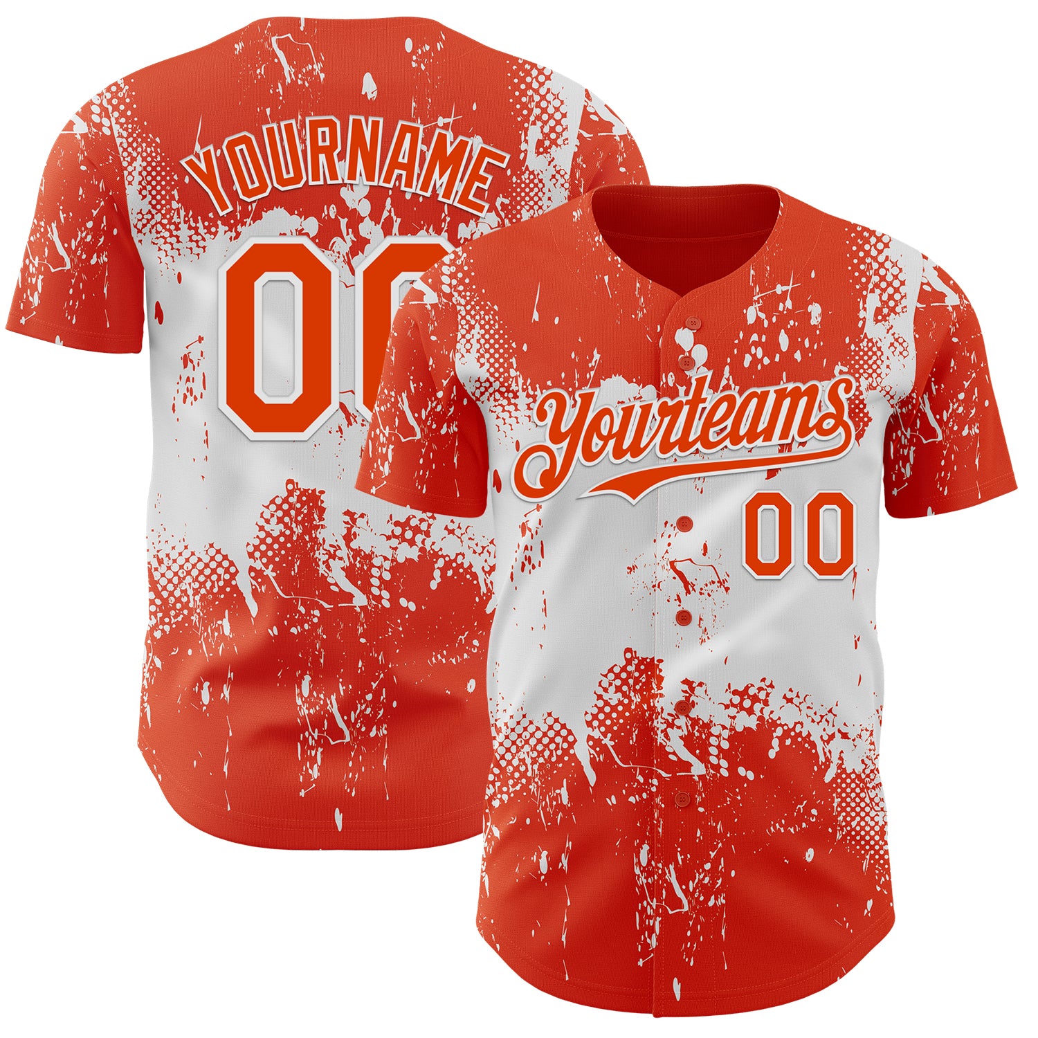 Custom Orange White 3D Pattern Design Abstract Splatter Grunge Paint Authentic Baseball Jersey