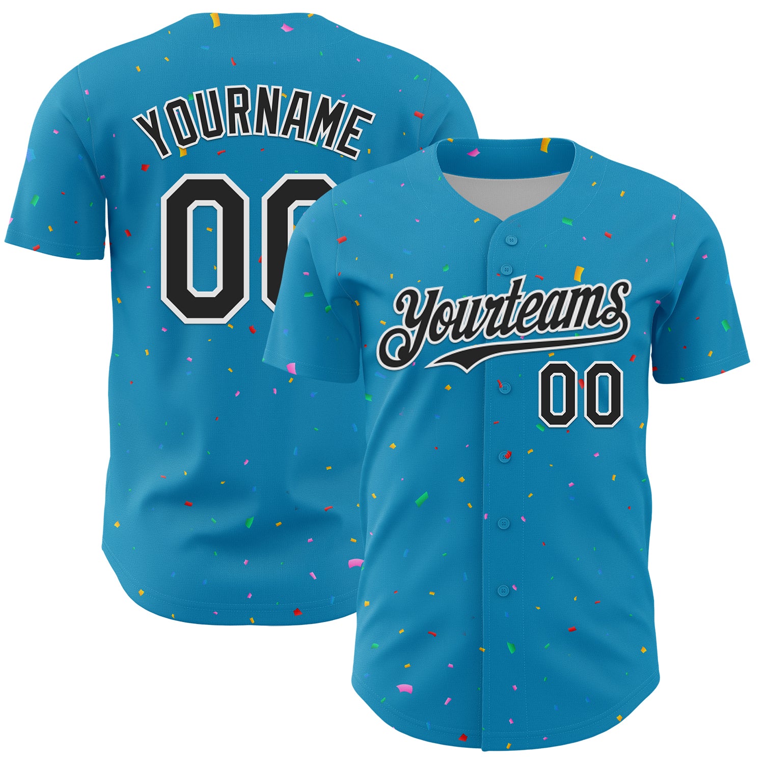 Custom Panther Blue Black-White 3D Pattern Design Confetti Colorful Speckle Authentic Baseball Jersey