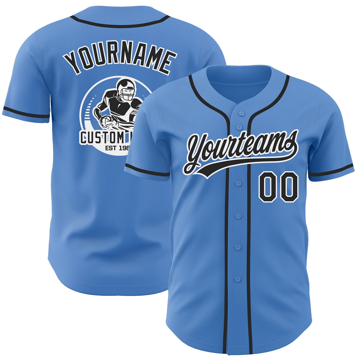 Custom Powder Blue Black-White Authentic Baseball Jersey