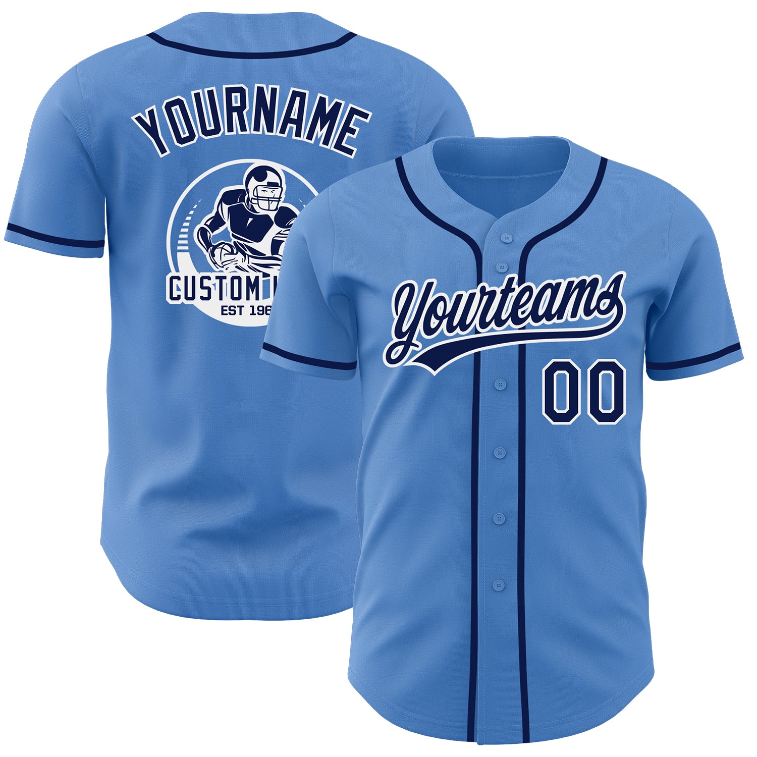 Custom Powder Blue Navy-White Authentic Baseball Jersey