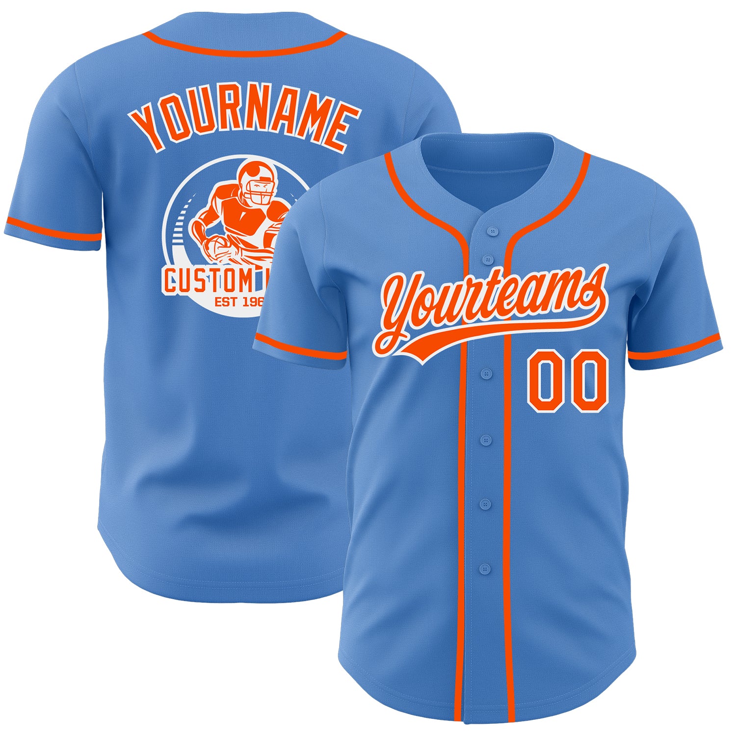 Custom Powder Blue Orange-White Authentic Baseball Jersey