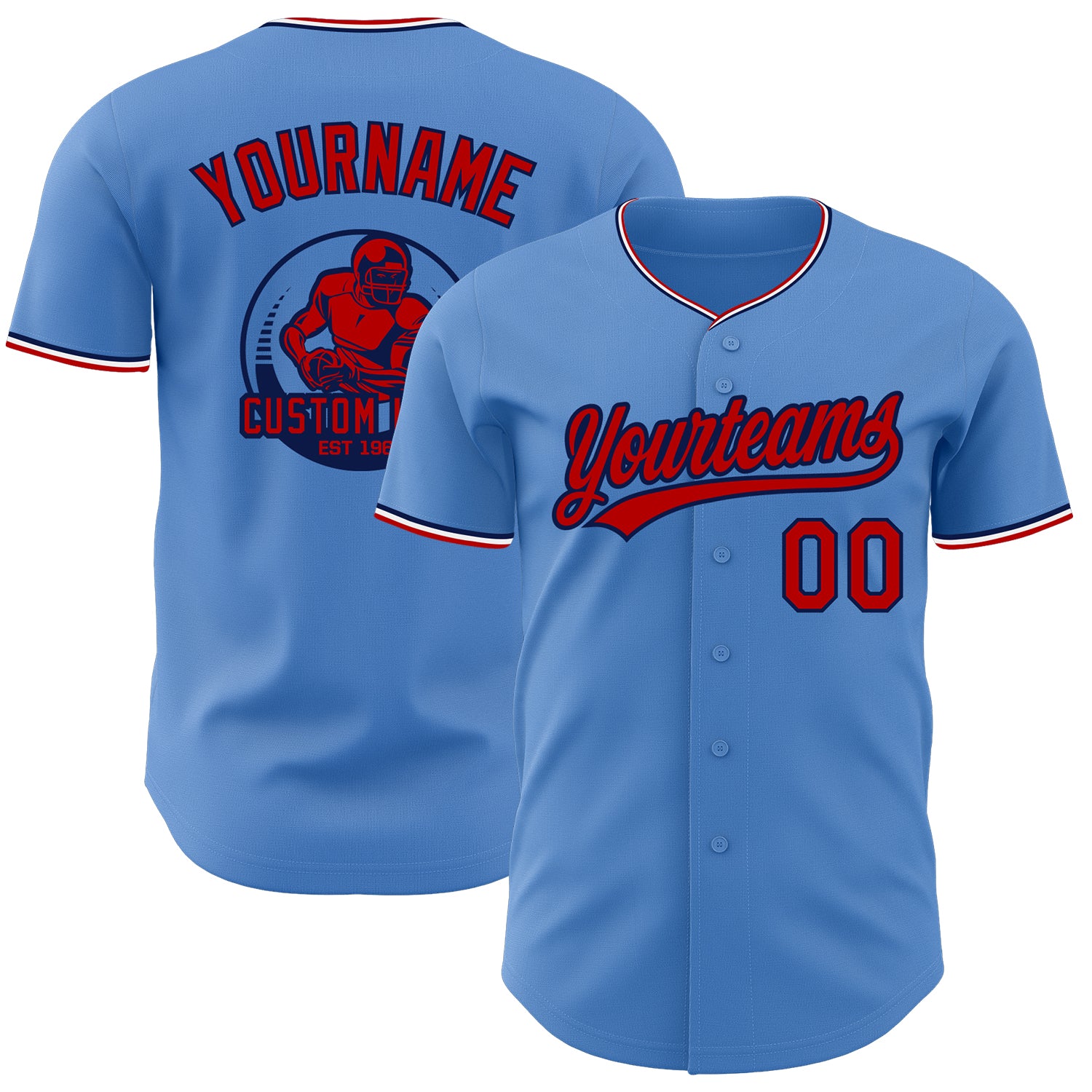 Custom Powder Blue Red Navy-White Authentic Baseball Jersey