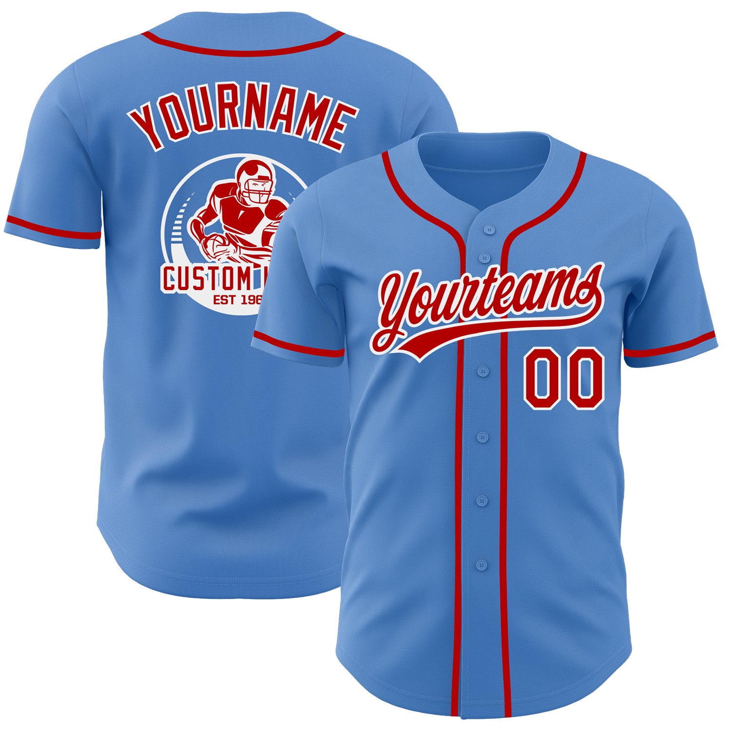 Custom Powder Blue Red-White Authentic Baseball Jersey