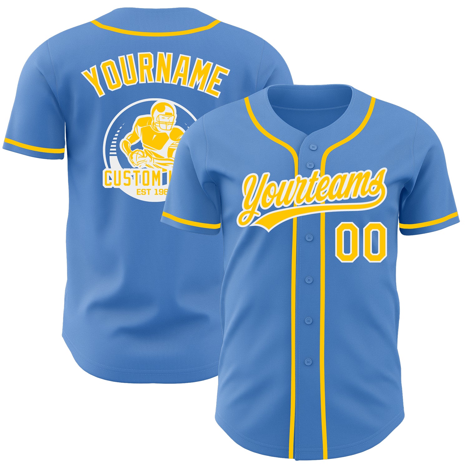 Custom Powder Blue Yellow-White Authentic Baseball Jersey