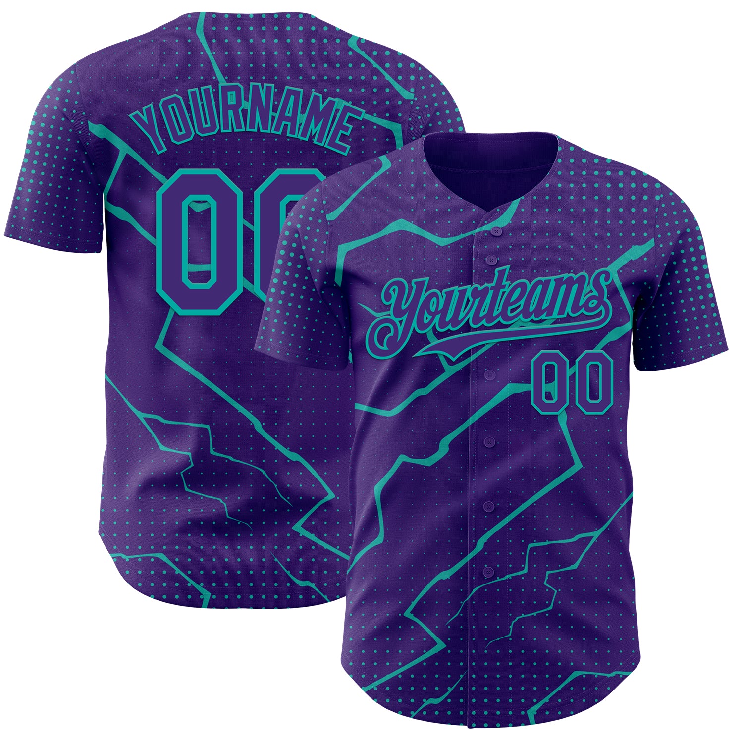 Custom Purple Aqua 3D Pattern Design Lightning Polka Dot Authentic Baseball Jersey