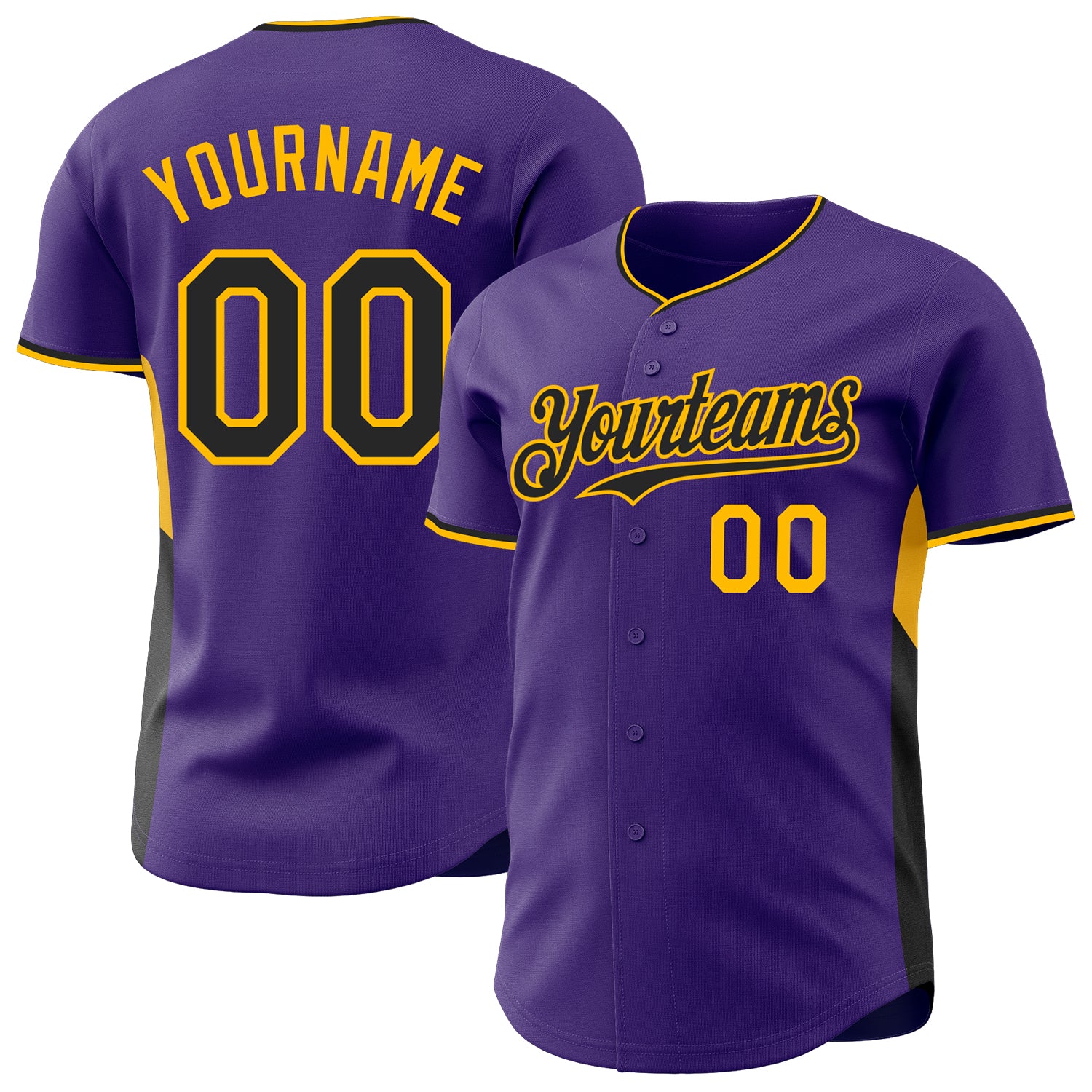 Custom Purple Black-Gold Classic Color Block Side Panel Stripe Authentic Baseball Jersey