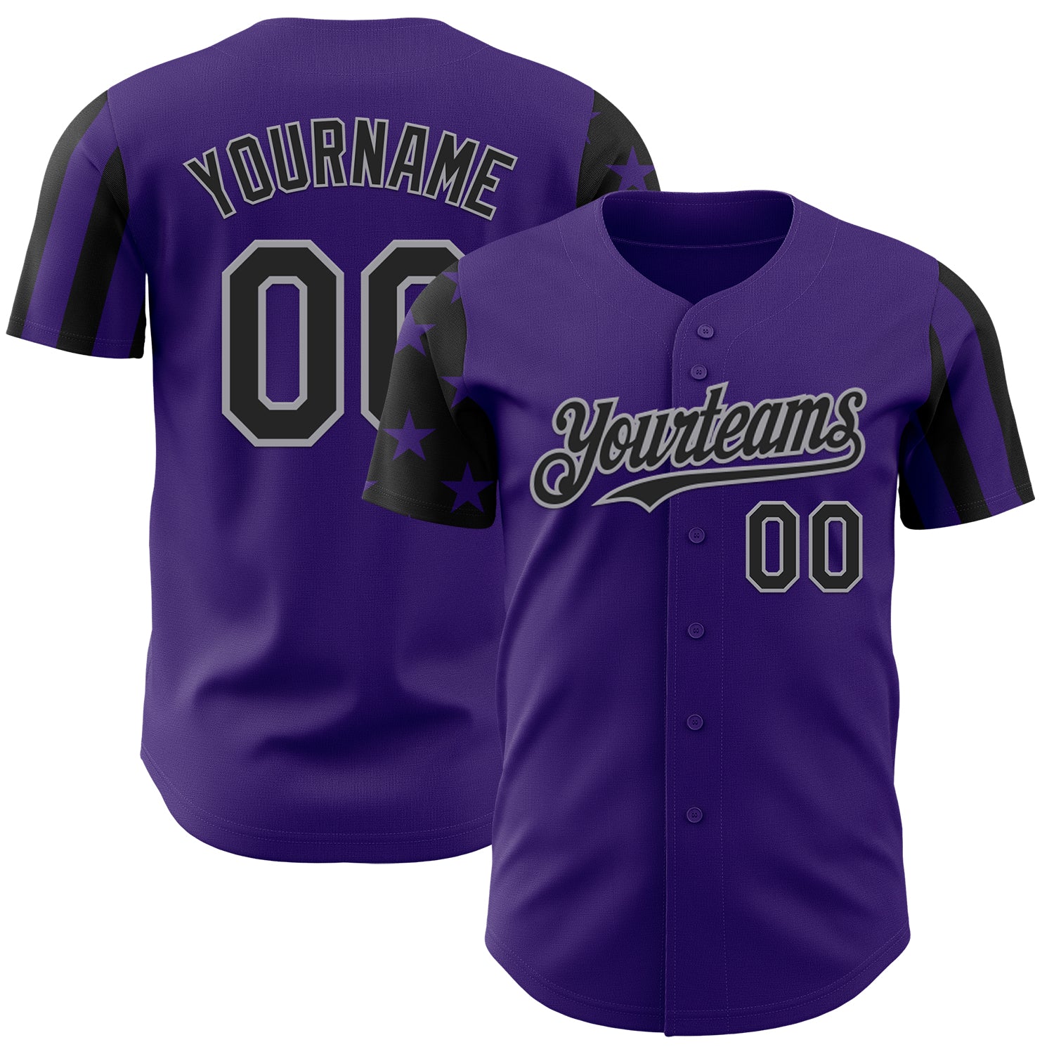 Custom Purple Black-Gray Two Tone USA Flag Sleeves Stars and Stripes Authentic Baseball Jersey