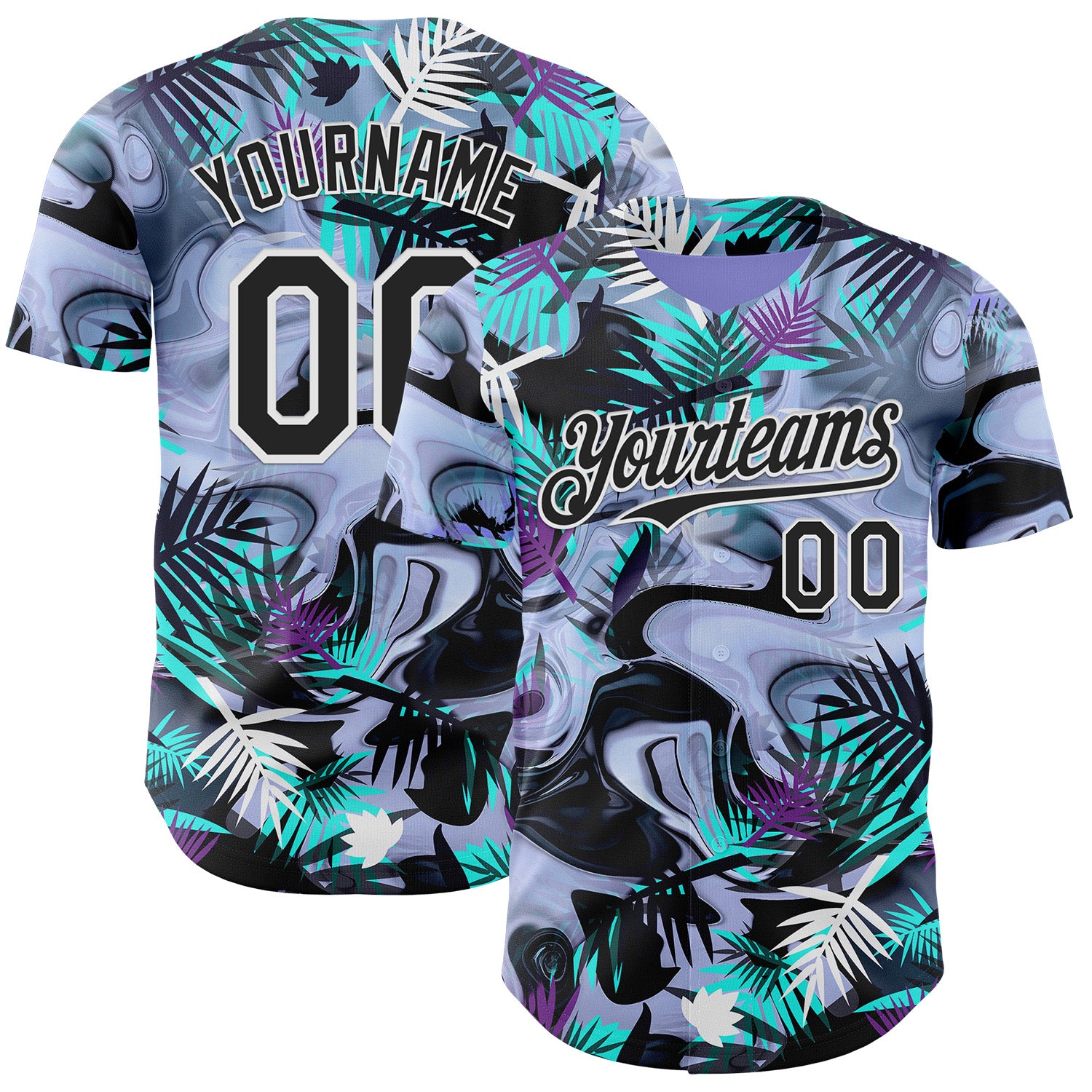 Custom Purple Black Green-White Cyber Tropical Palm Trees Music Festival Fluid Liquid Authentic Baseball Jersey