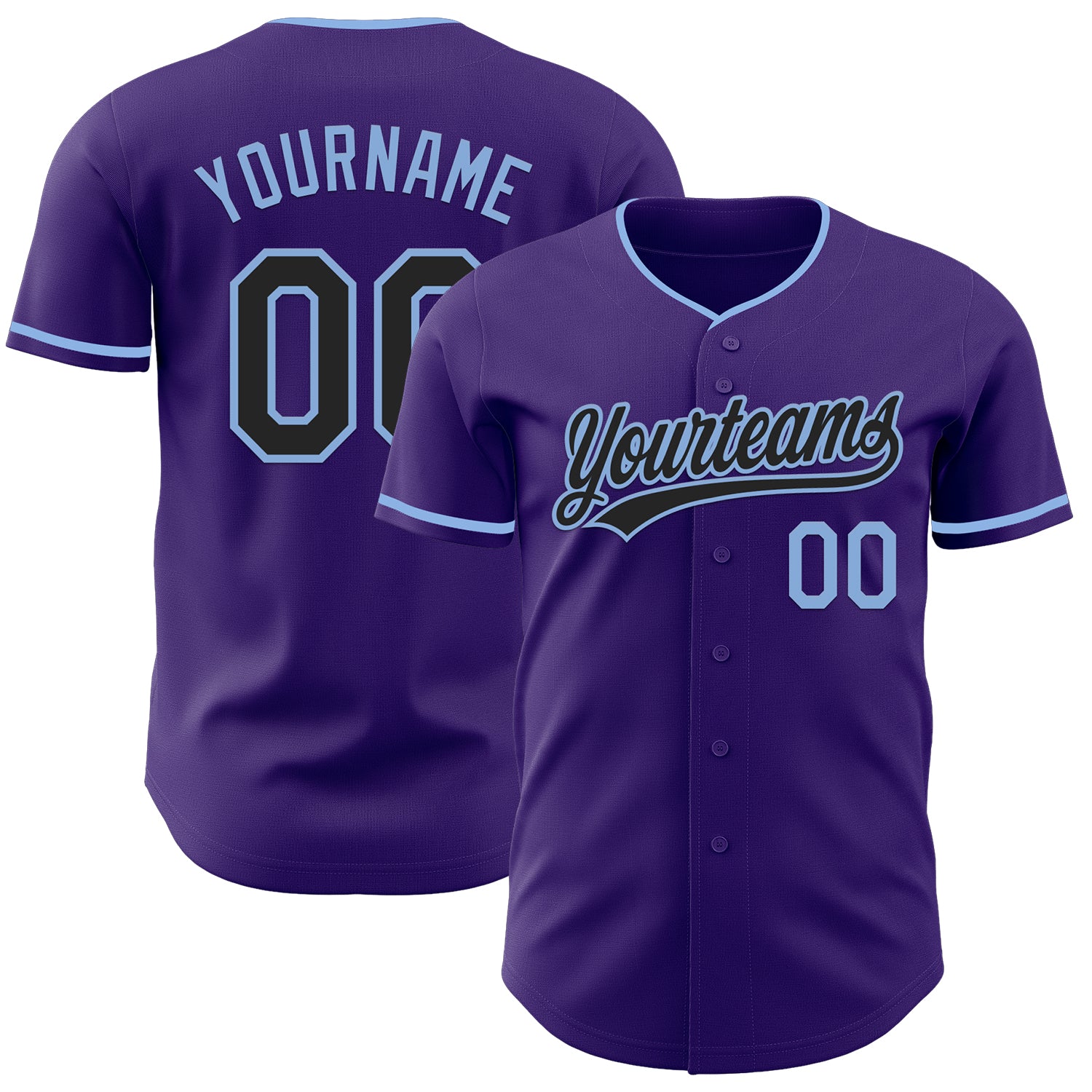 Custom Purple Black-Light Blue Authentic Baseball Jersey