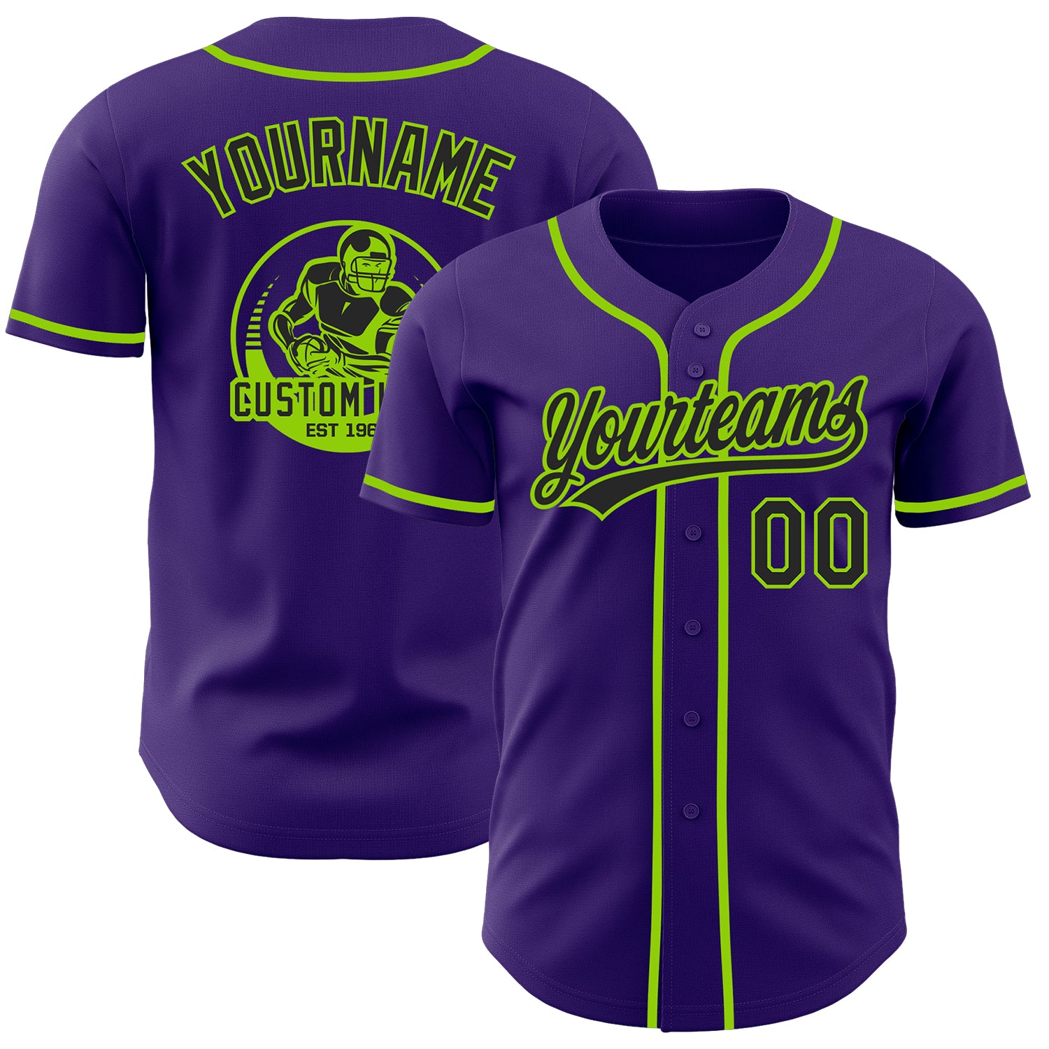 Custom Purple Black-Neon Green Authentic Baseball Jersey