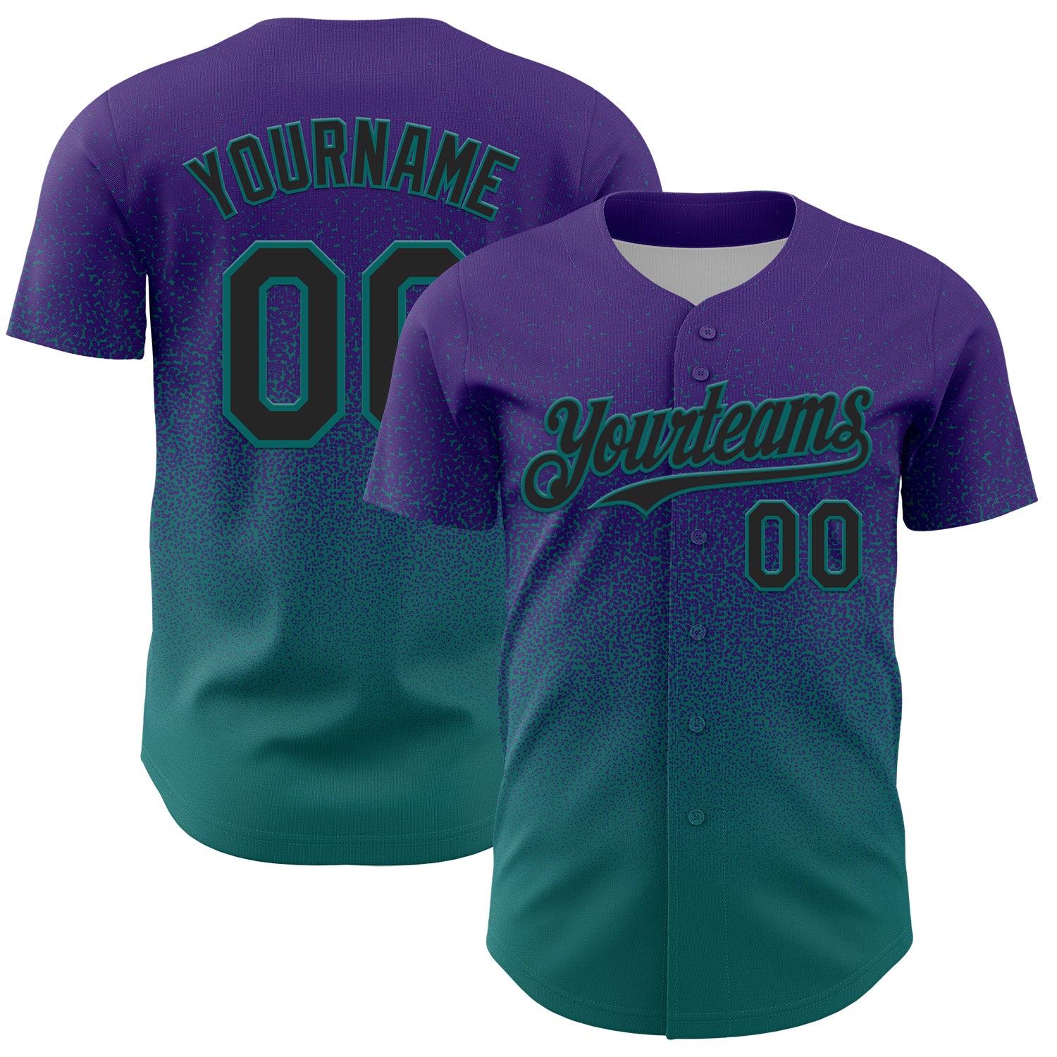 Custom Purple Black-Teal Fade Fashion Speckle Authentic Baseball Jersey