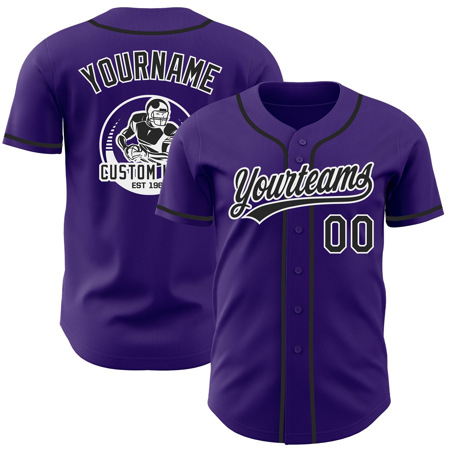 Custom Purple Black-White Authentic Baseball Jersey