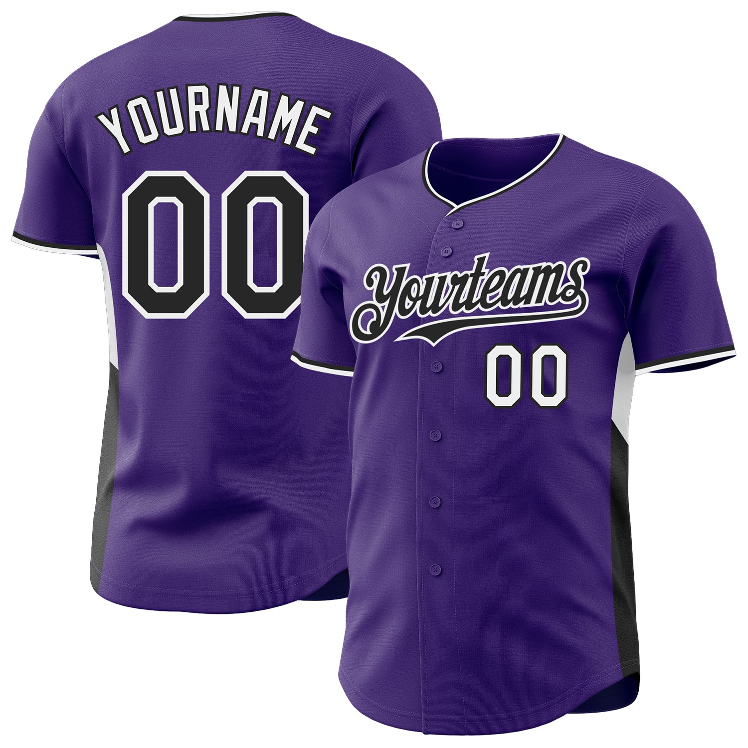 Custom Purple Black-White Classic Color Block Side Panel Stripe Authentic Baseball Jersey