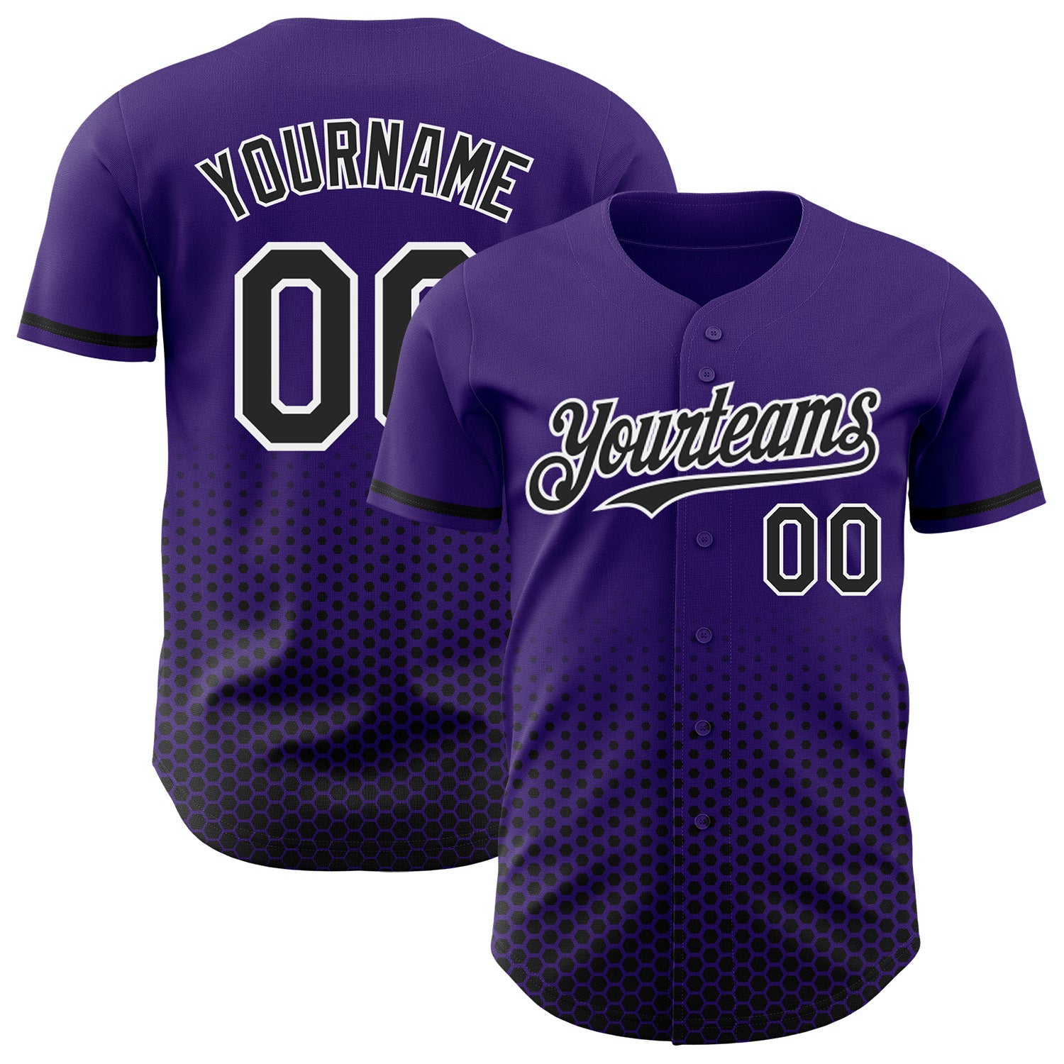 Custom Purple Black-White Geometric Hexagonal Dot Gradient Authentic Baseball Jersey