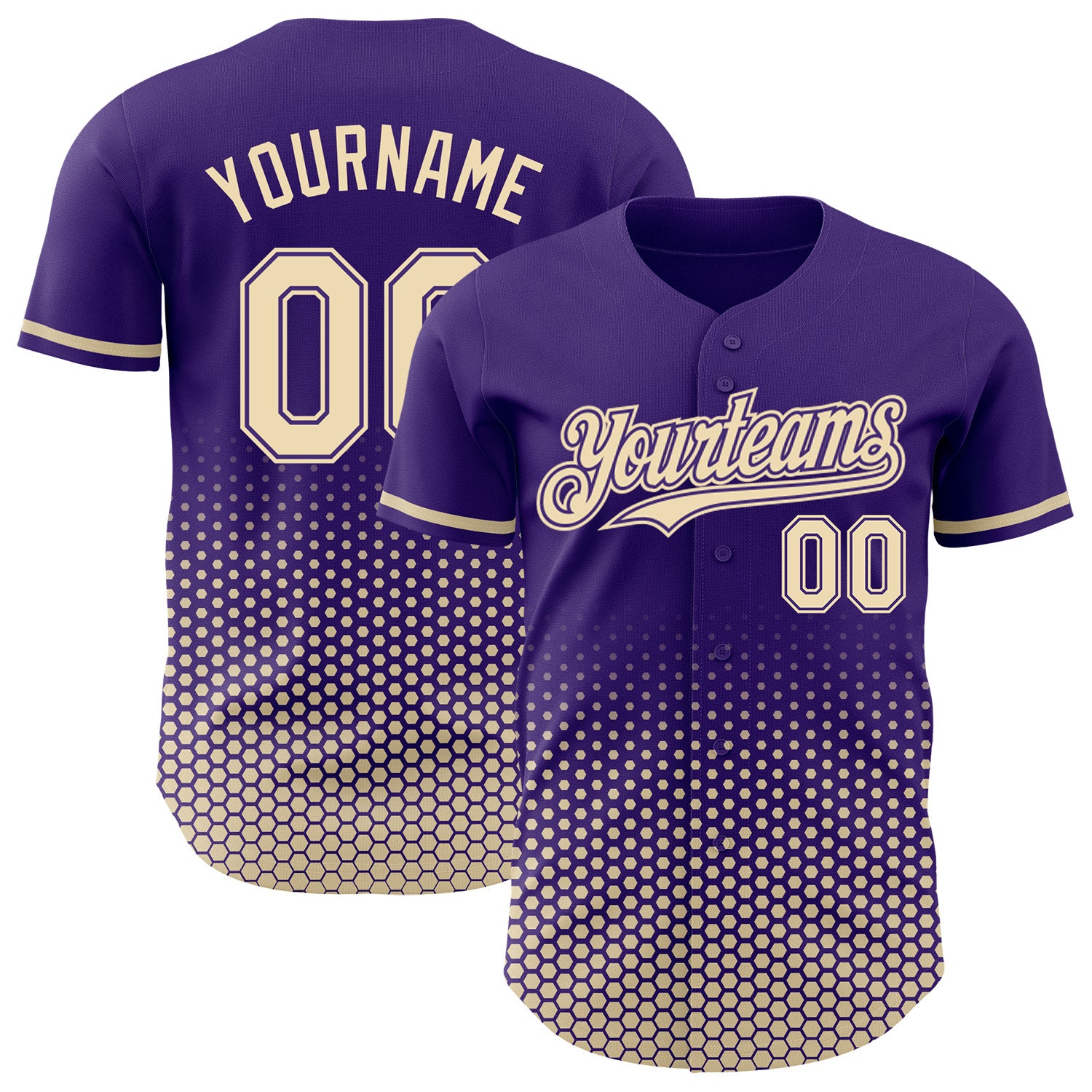 Custom Purple-Cream Geometric Hexagonal Dot Gradient Authentic Baseball Jersey