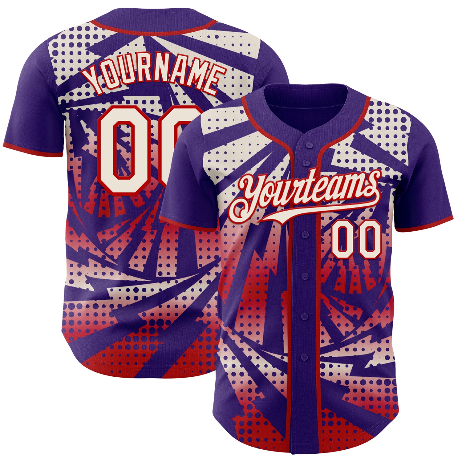 Custom Purple Cream-Red Lightning Gradient Dot Authentic Baseball Jersey