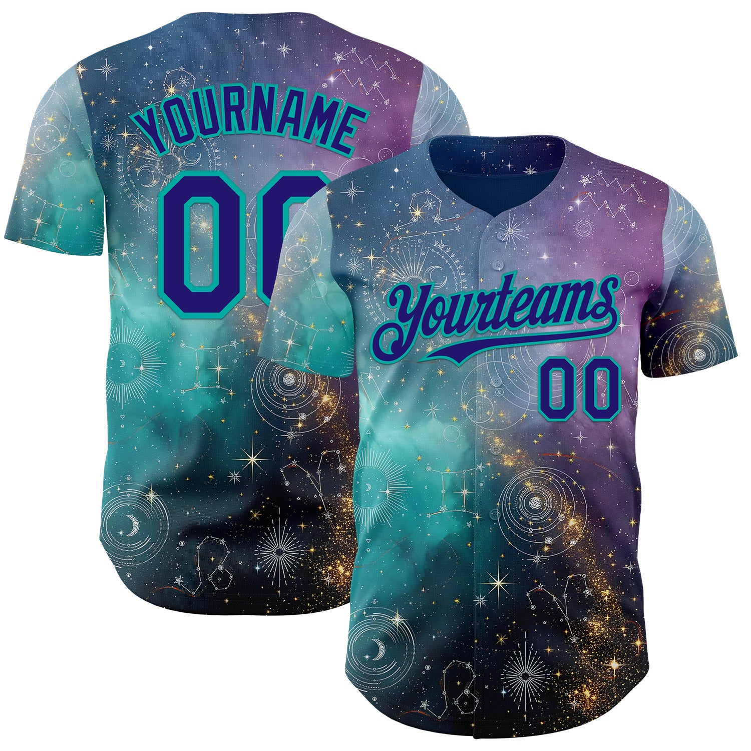 Custom Purple Dark Purple Gray-Aqua Galaxy Star Nebula Authentic Baseball Jersey