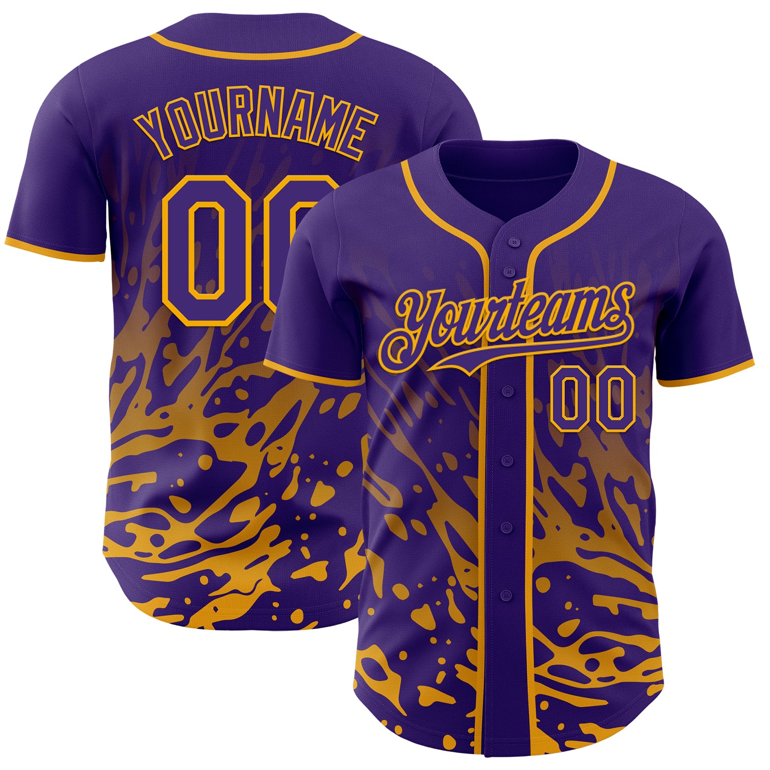 Custom Purple-Gold Fluid Liquid Wave Splatter Authentic Baseball Jersey