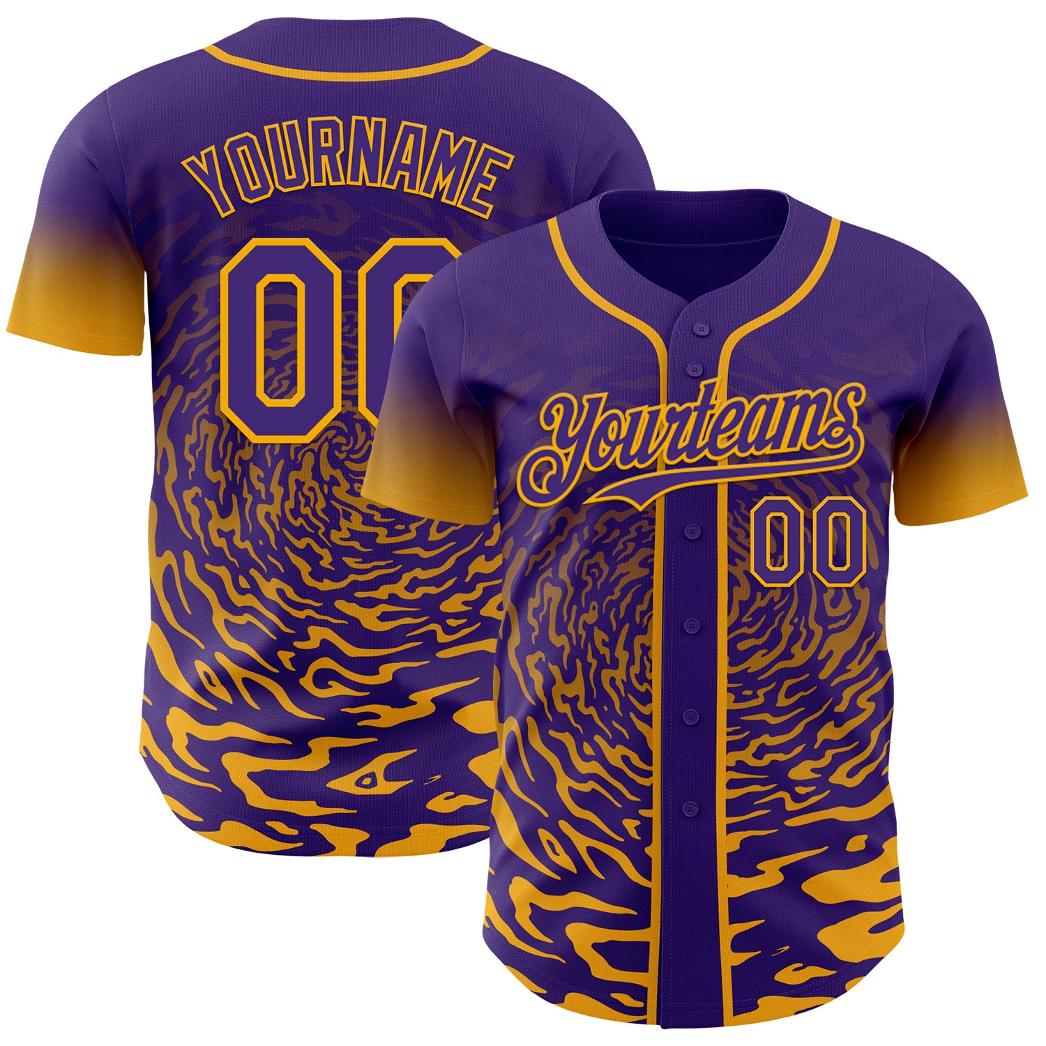 Custom Purple-Gold Fluid Wave Splatter Gradient Authentic Baseball Jersey
