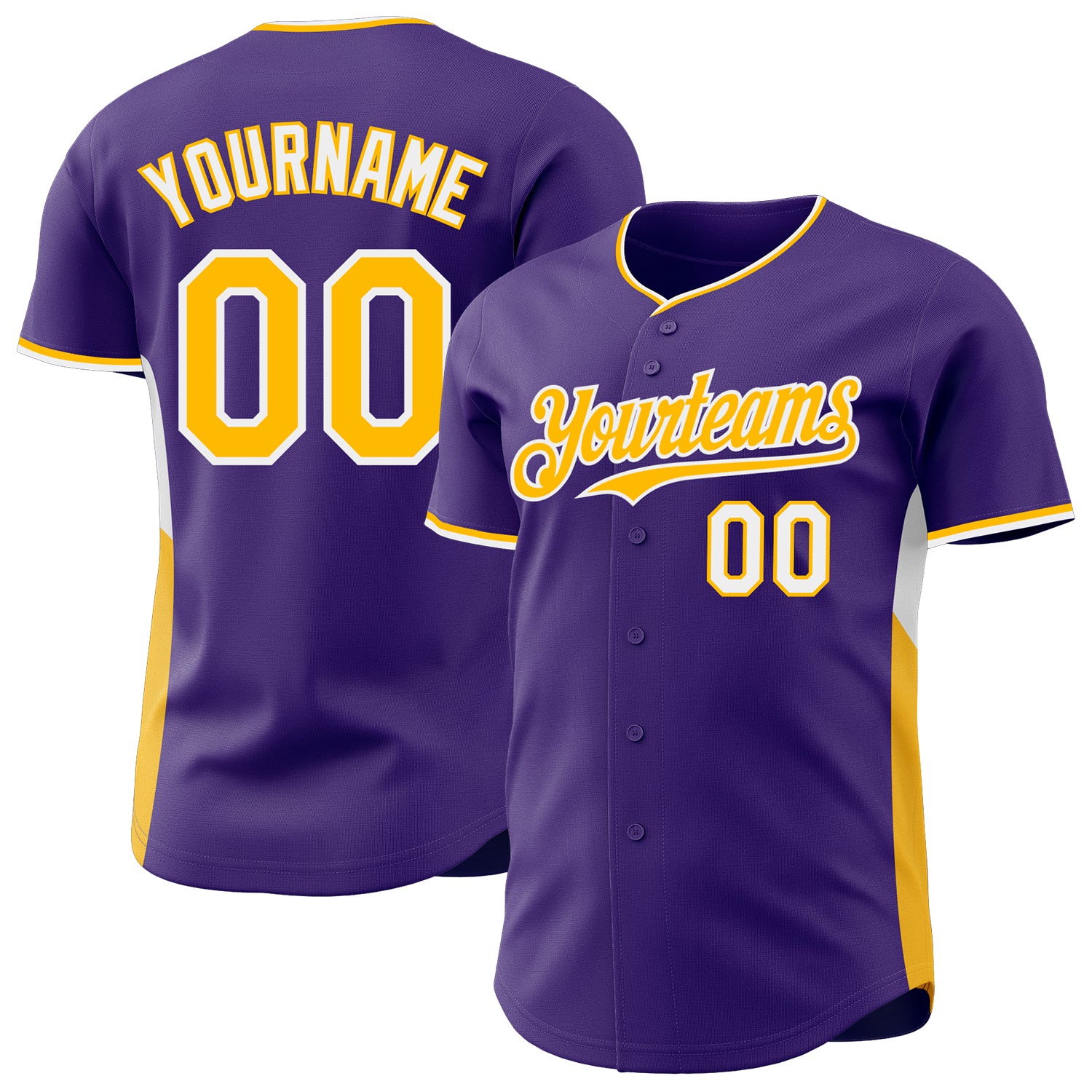Custom Purple Gold-White Classic Color Block Side Panel Stripe Authentic Baseball Jersey