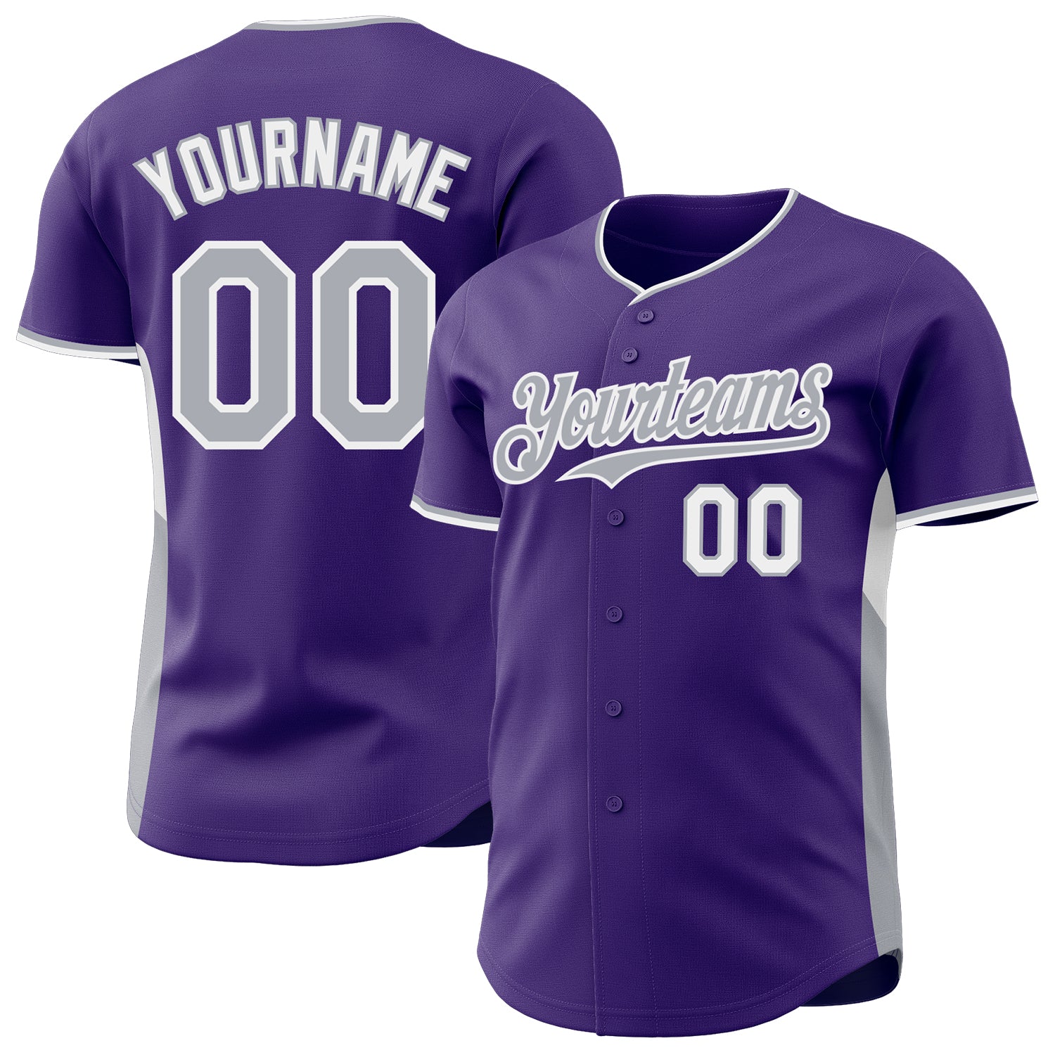 Custom Purple Gray-White Classic Color Block Side Panel Stripe Authentic Baseball Jersey